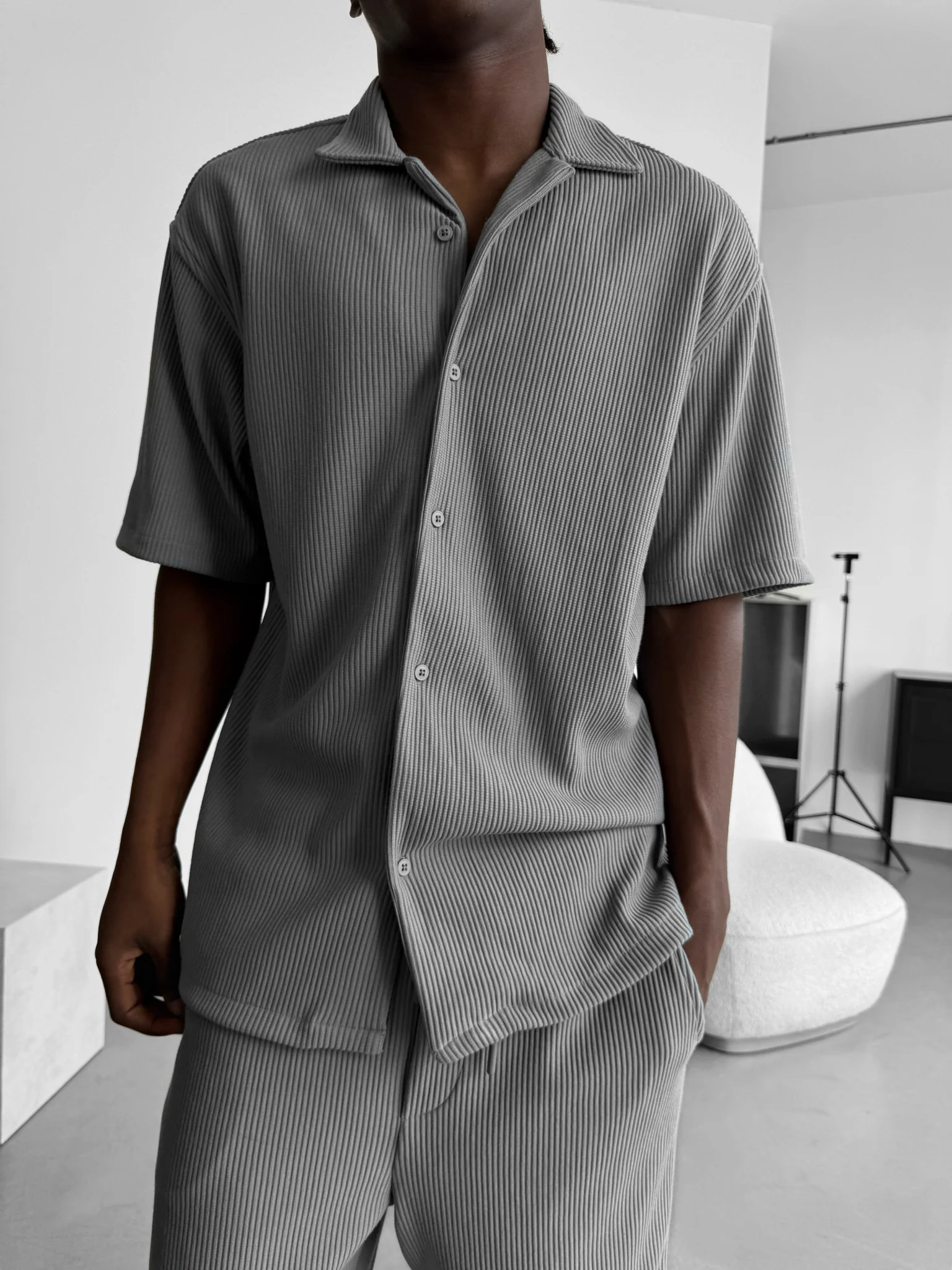 Oversize Cord Shirt - Grey - Image 3