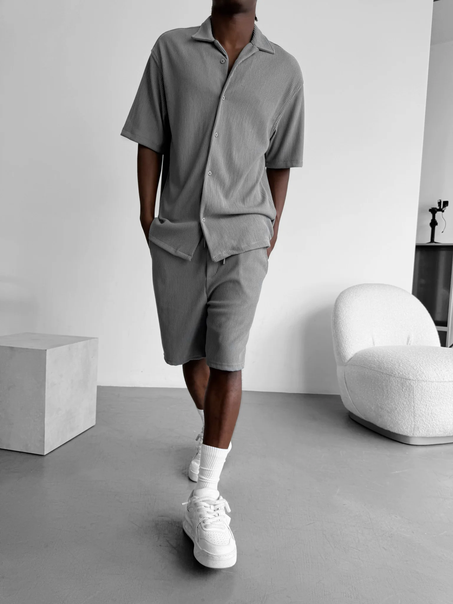 Oversize Cord Shirt - Grey - Image 4