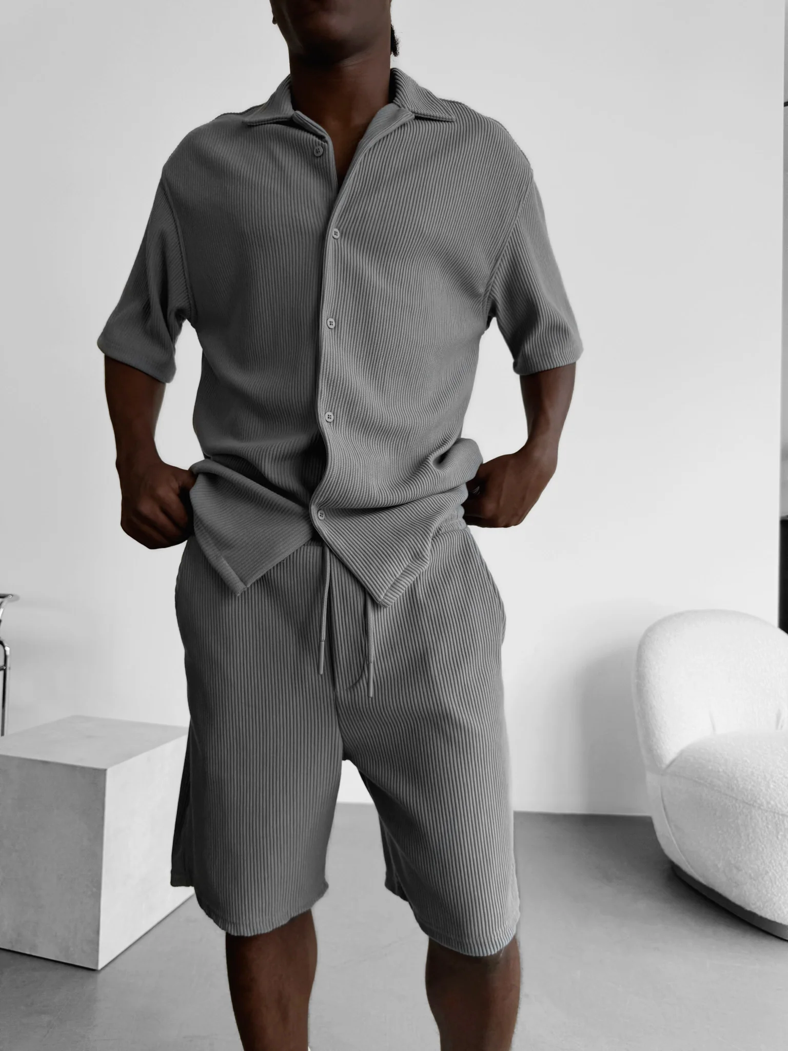 Oversize Cord Shirt - Grey - Image 6