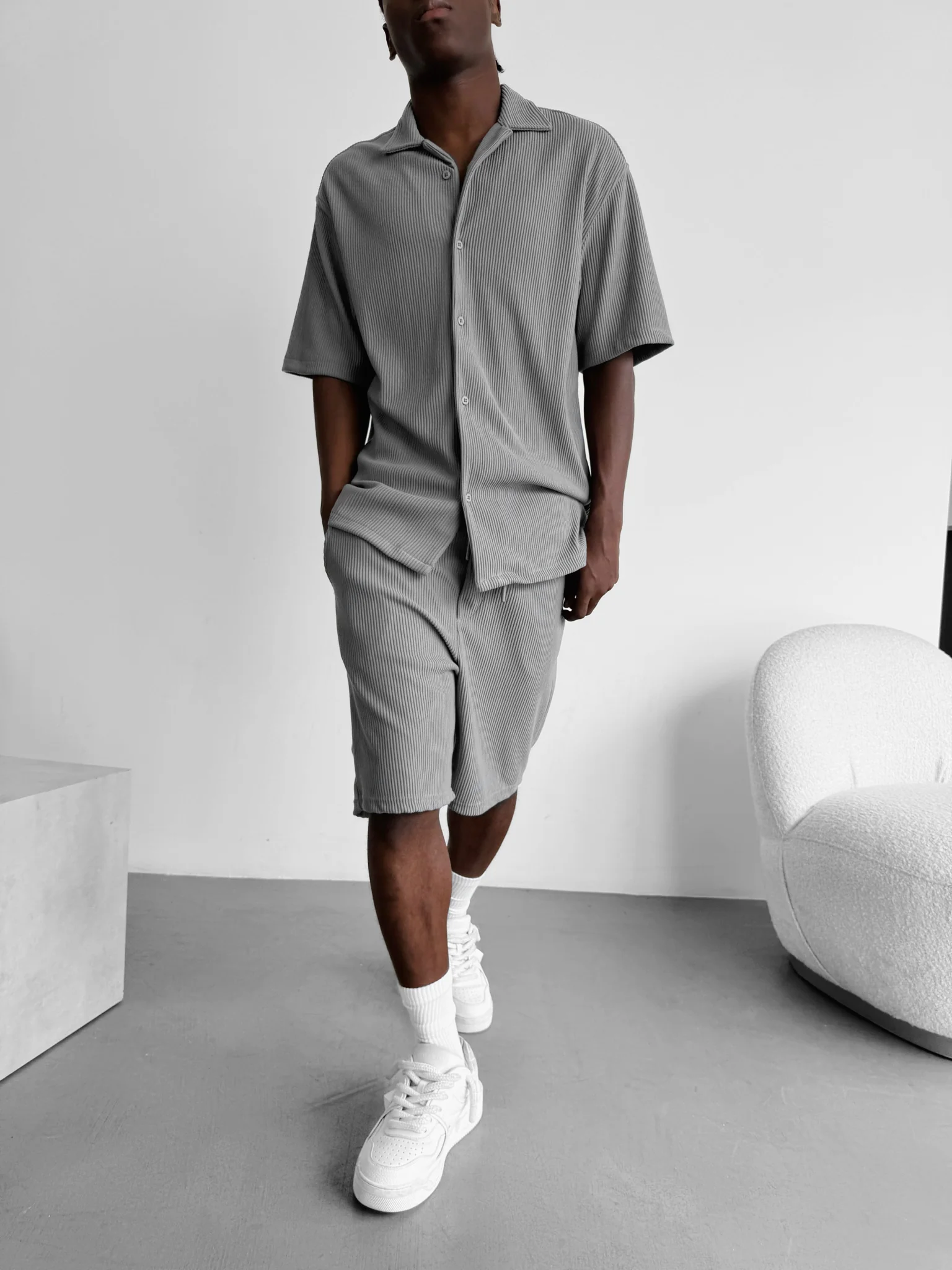 Oversize Cord Shirt - Grey - Image 7