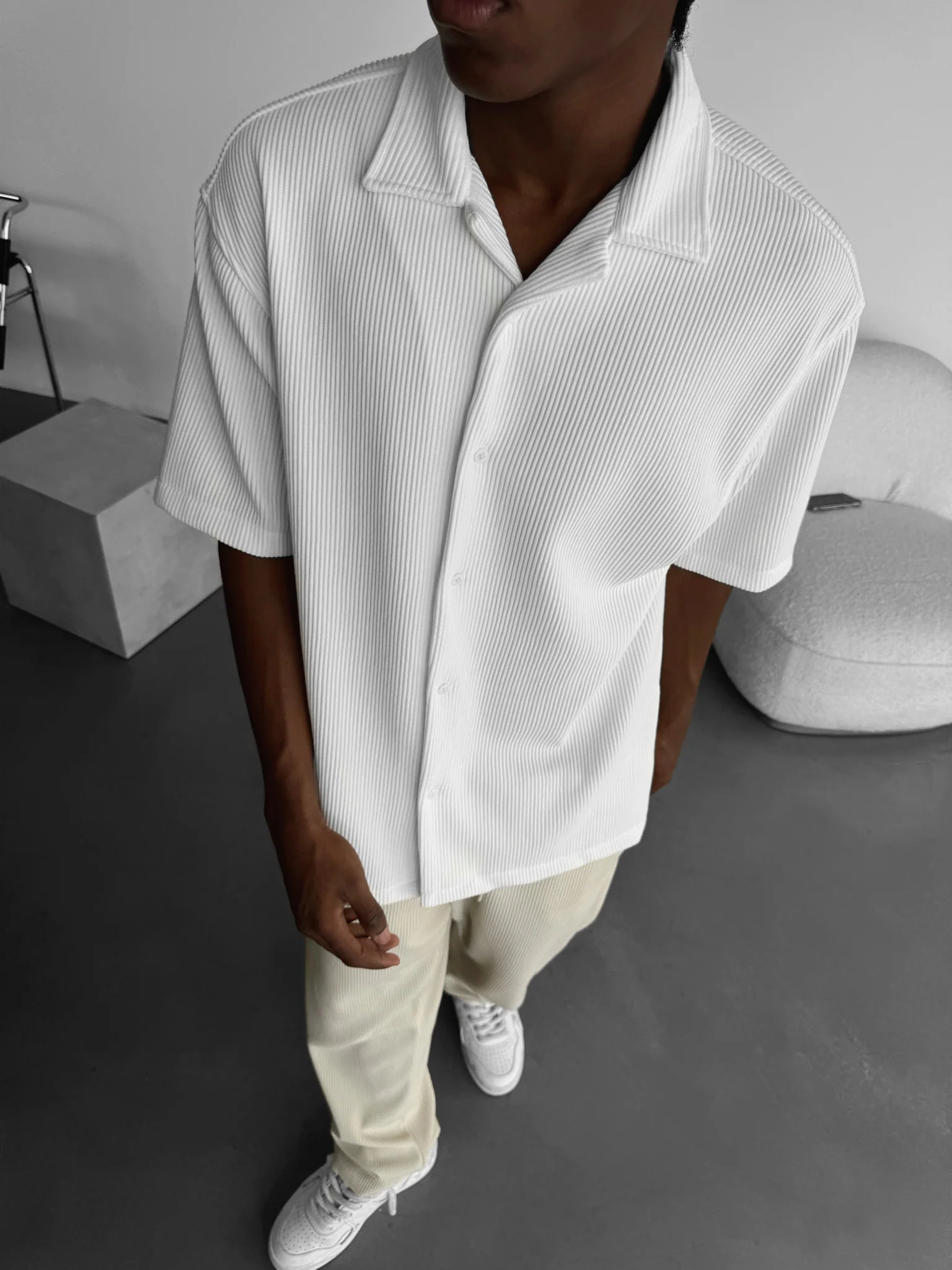 Oversize Cord Shirt - White - Image 4