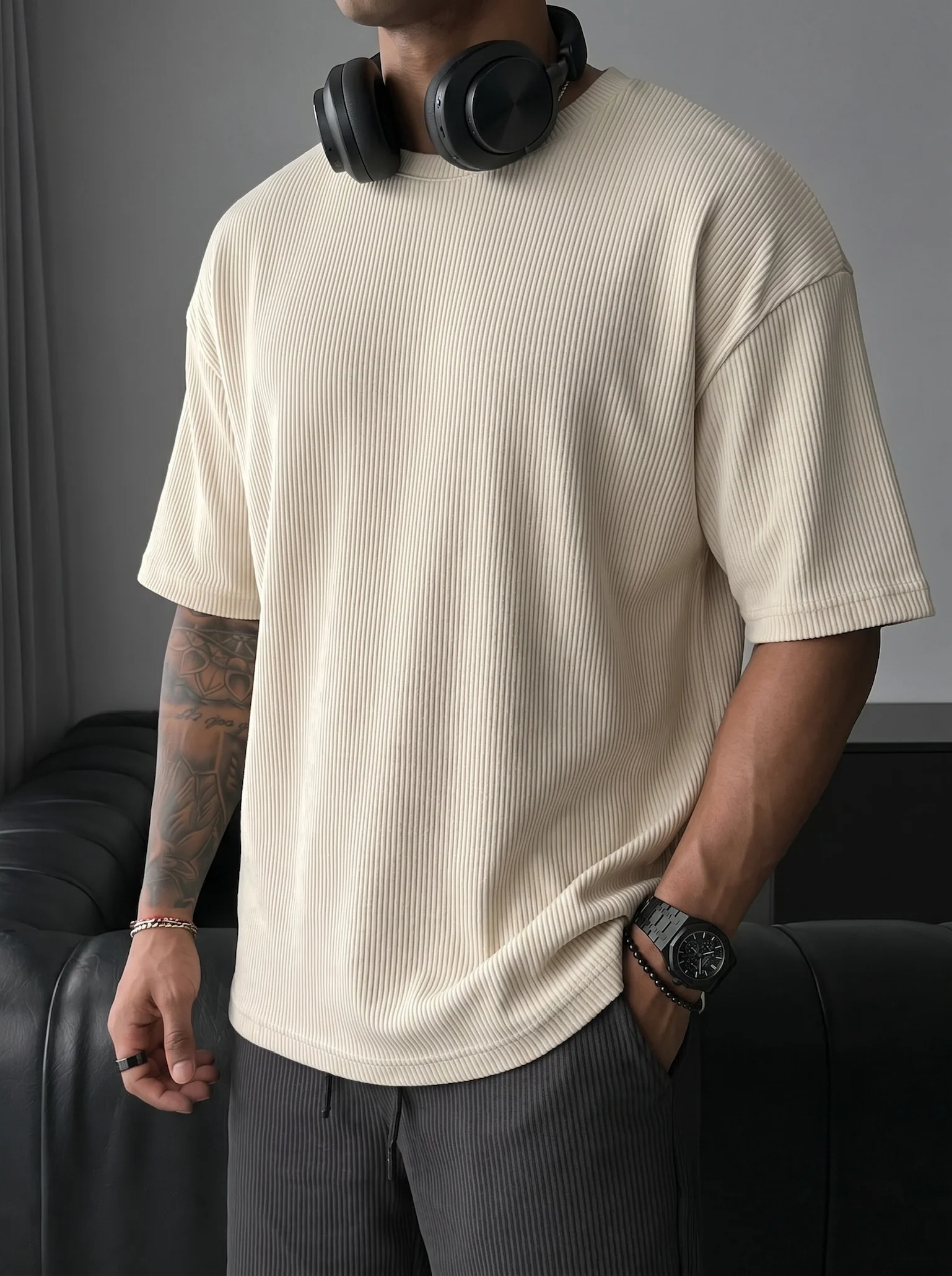 Oversize Cord Tee - Beige