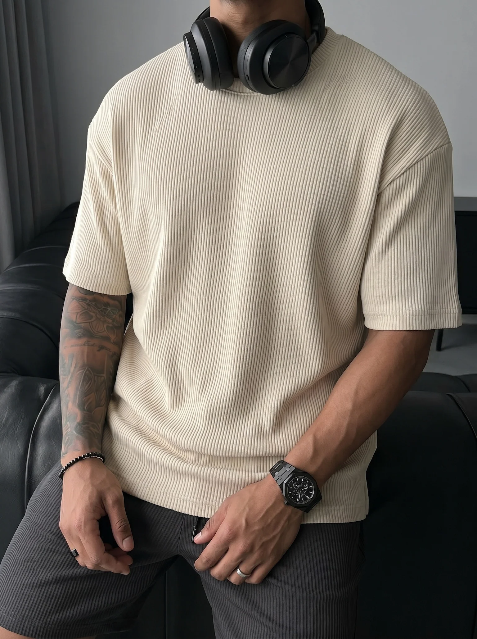 Oversize Cord Tee - Beige - Image 5
