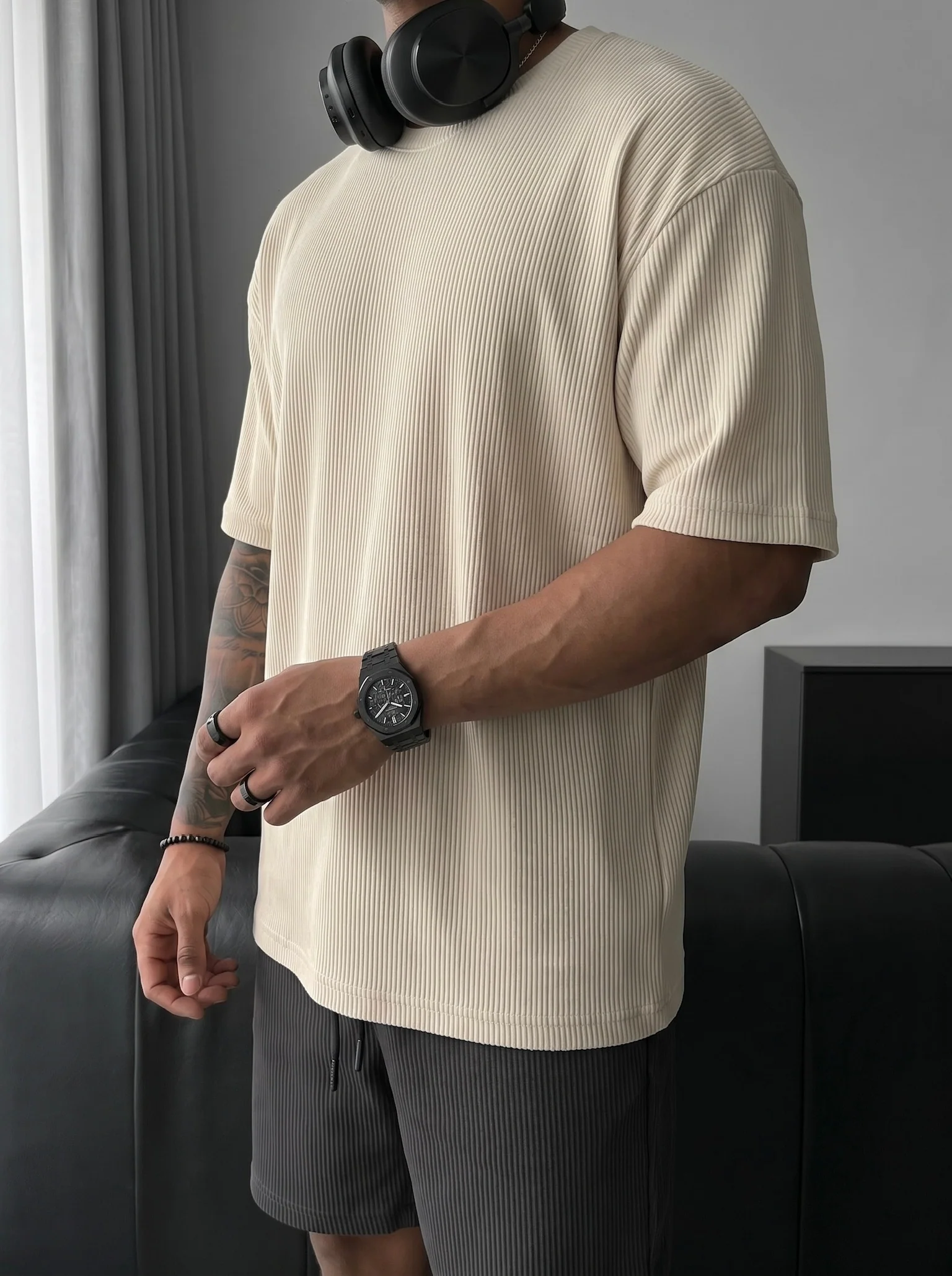 Oversize Cord Tee - Beige - Image 7