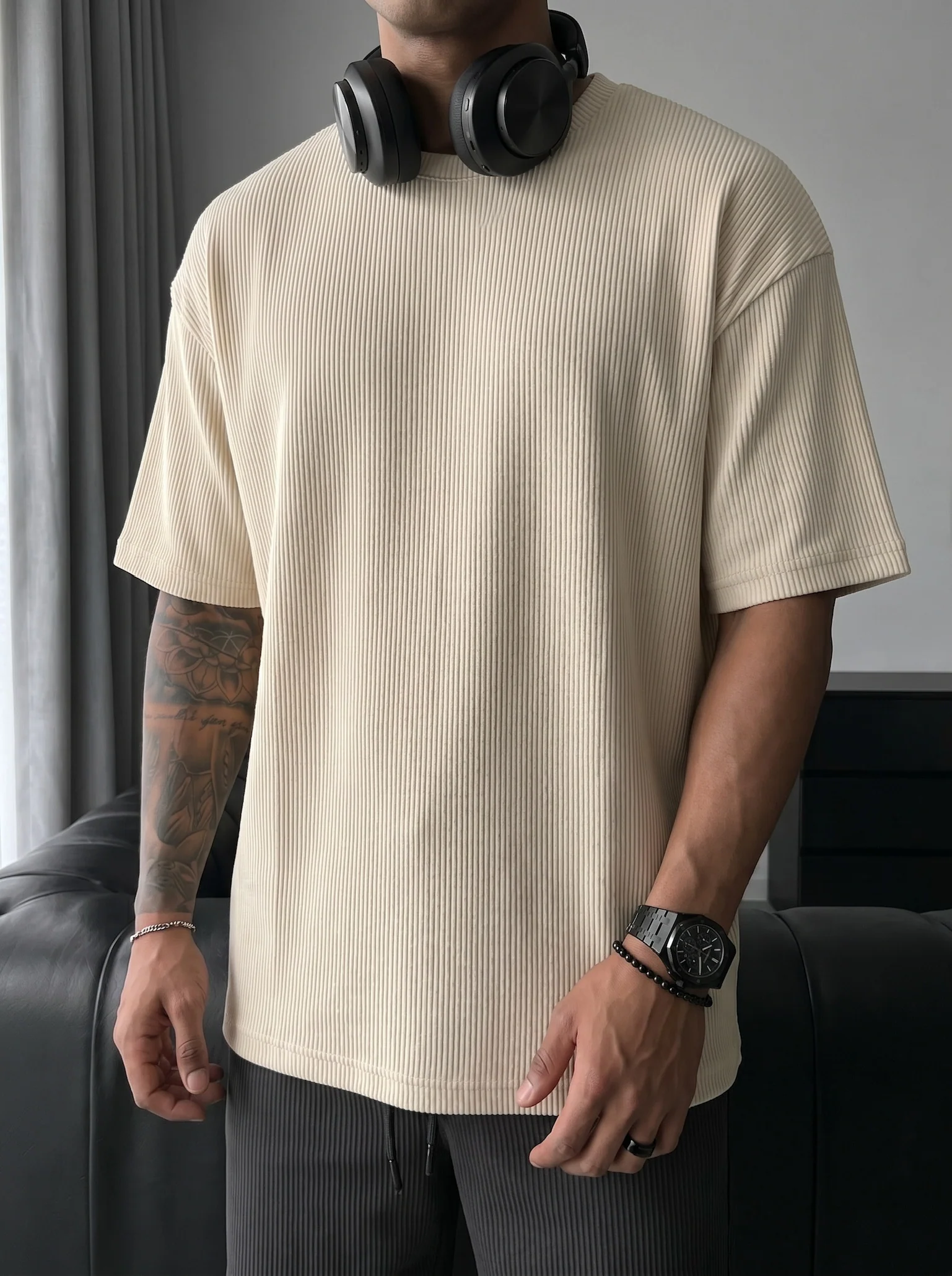 Oversize Cord Tee - Beige - Image 8