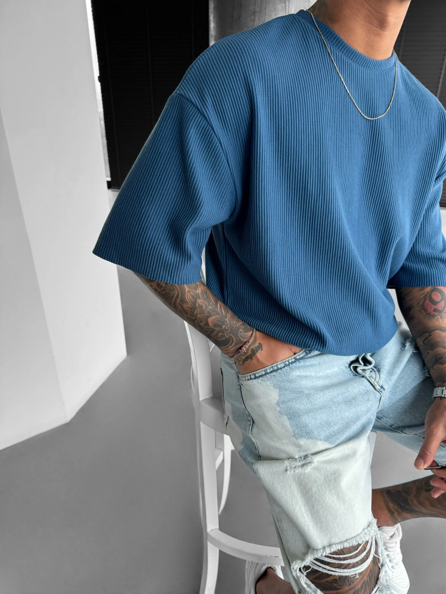 Oversize Cord Tee - Indigo - Image 4