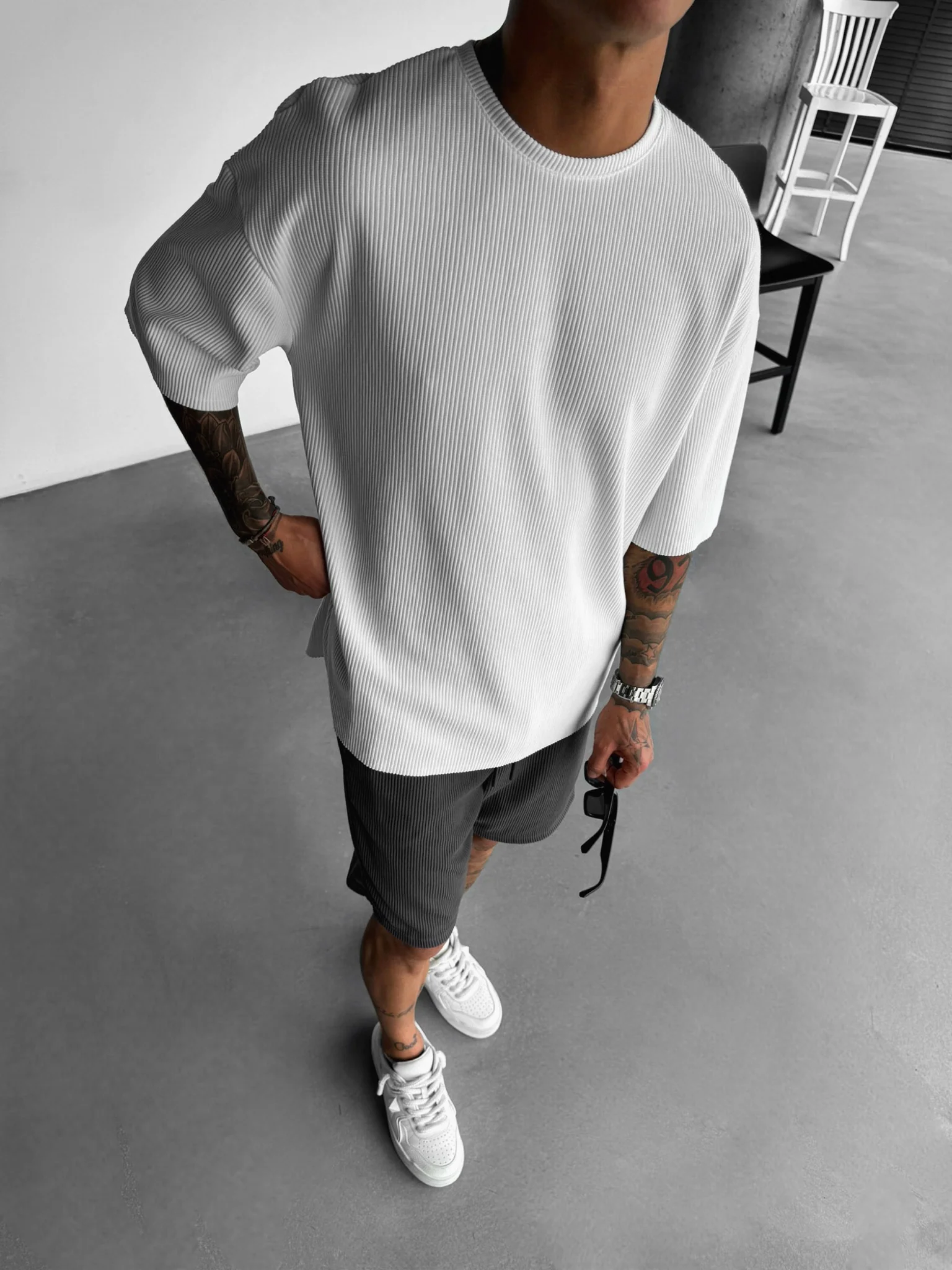 Oversize Cord Tee - White - Image 5