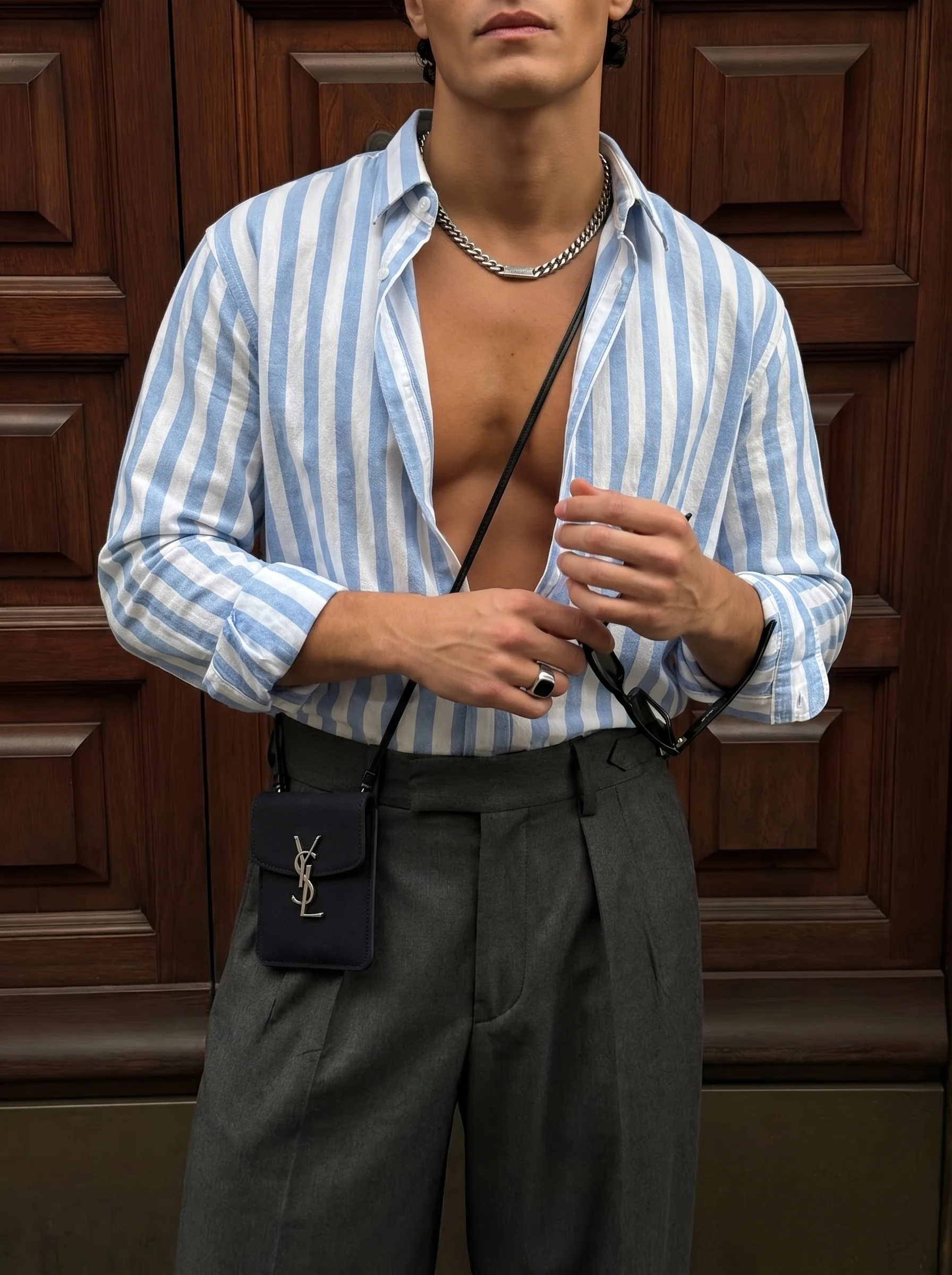 Oversize Cotton Striped Shirt - Blue