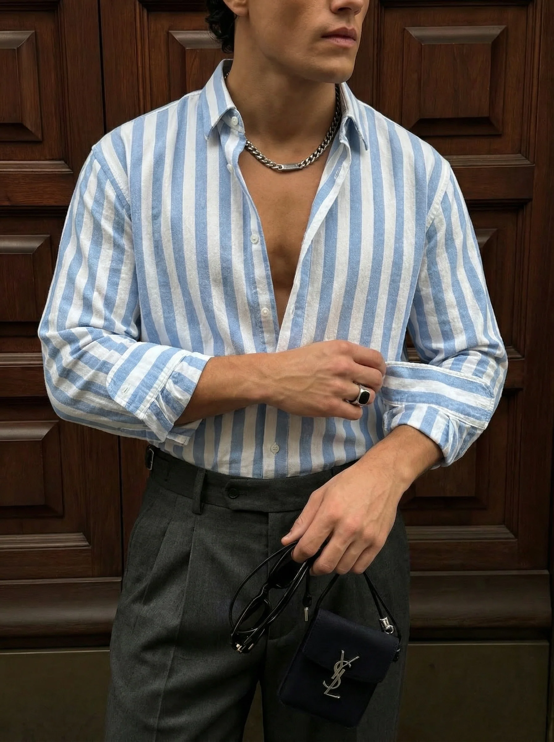 Oversize Cotton Striped Shirt - Blue - Image 3