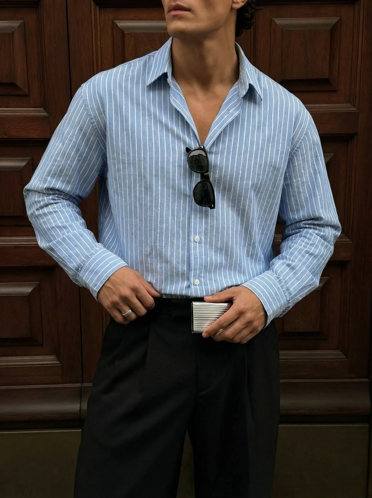 Oversize Cotton Thin Striped Shirt - Saks