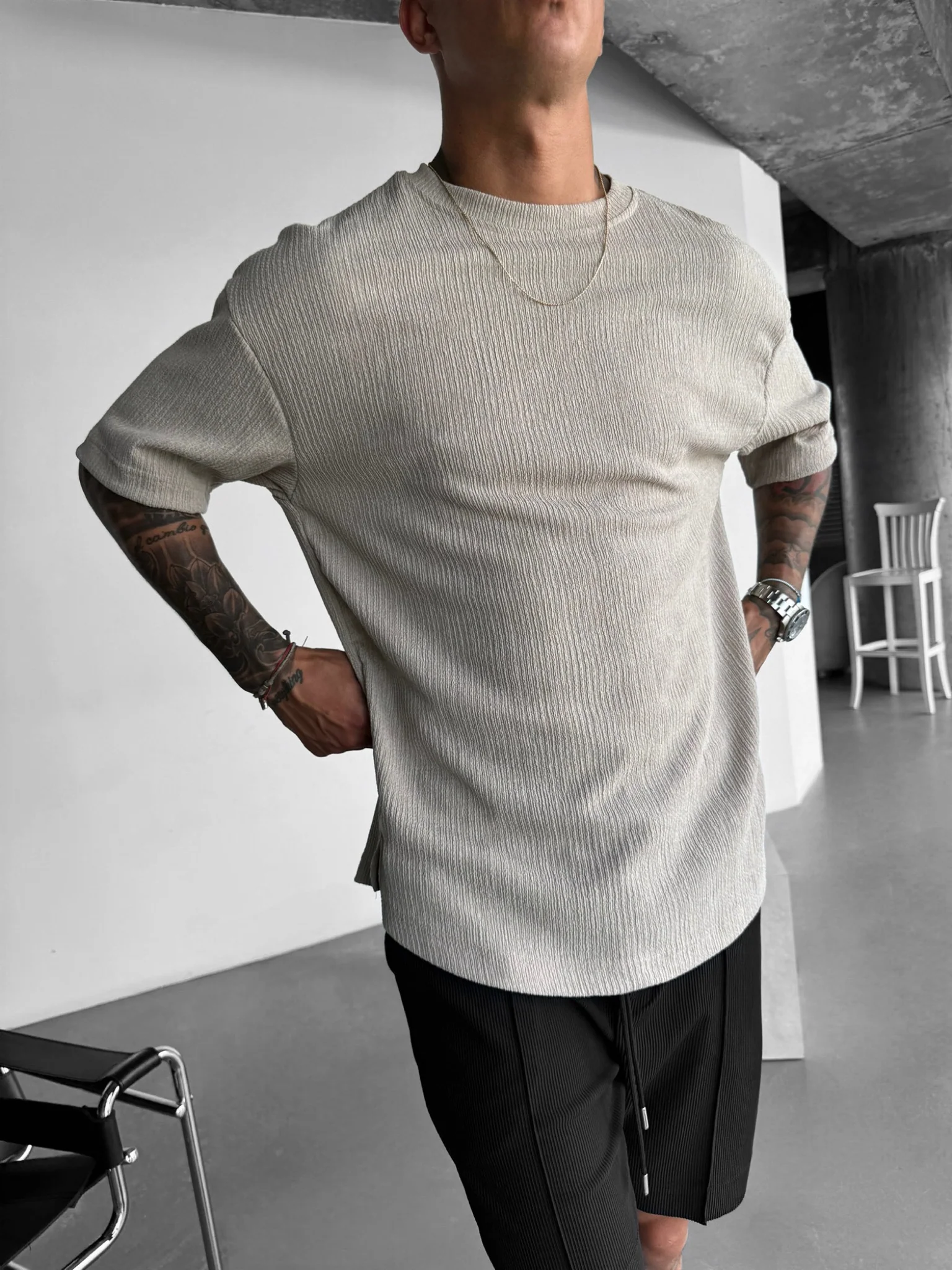 Oversize Crepe T-Shirts - Stone - Image 4