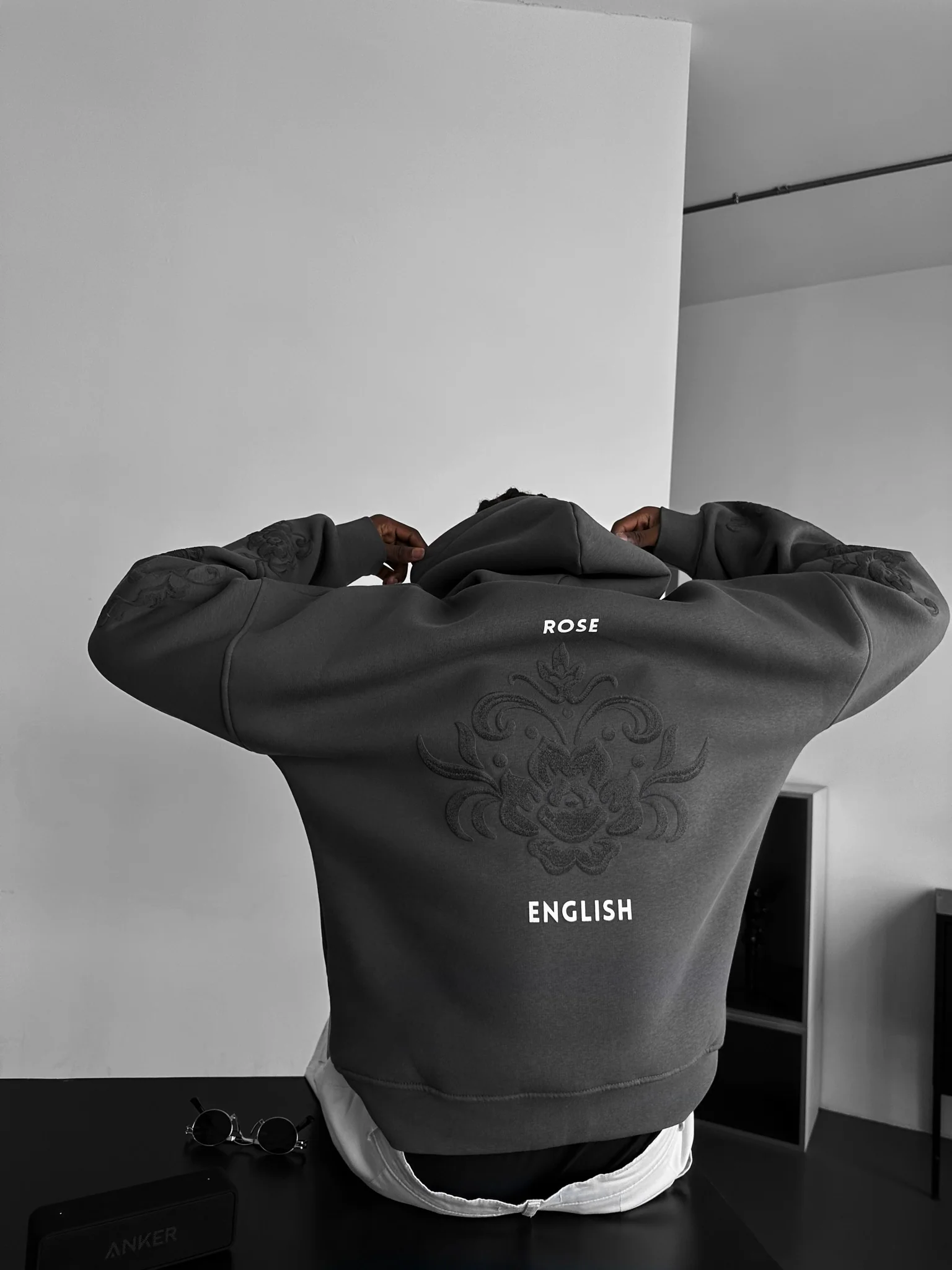 Oversize Damask Hoodie - Anthracite - Image 4