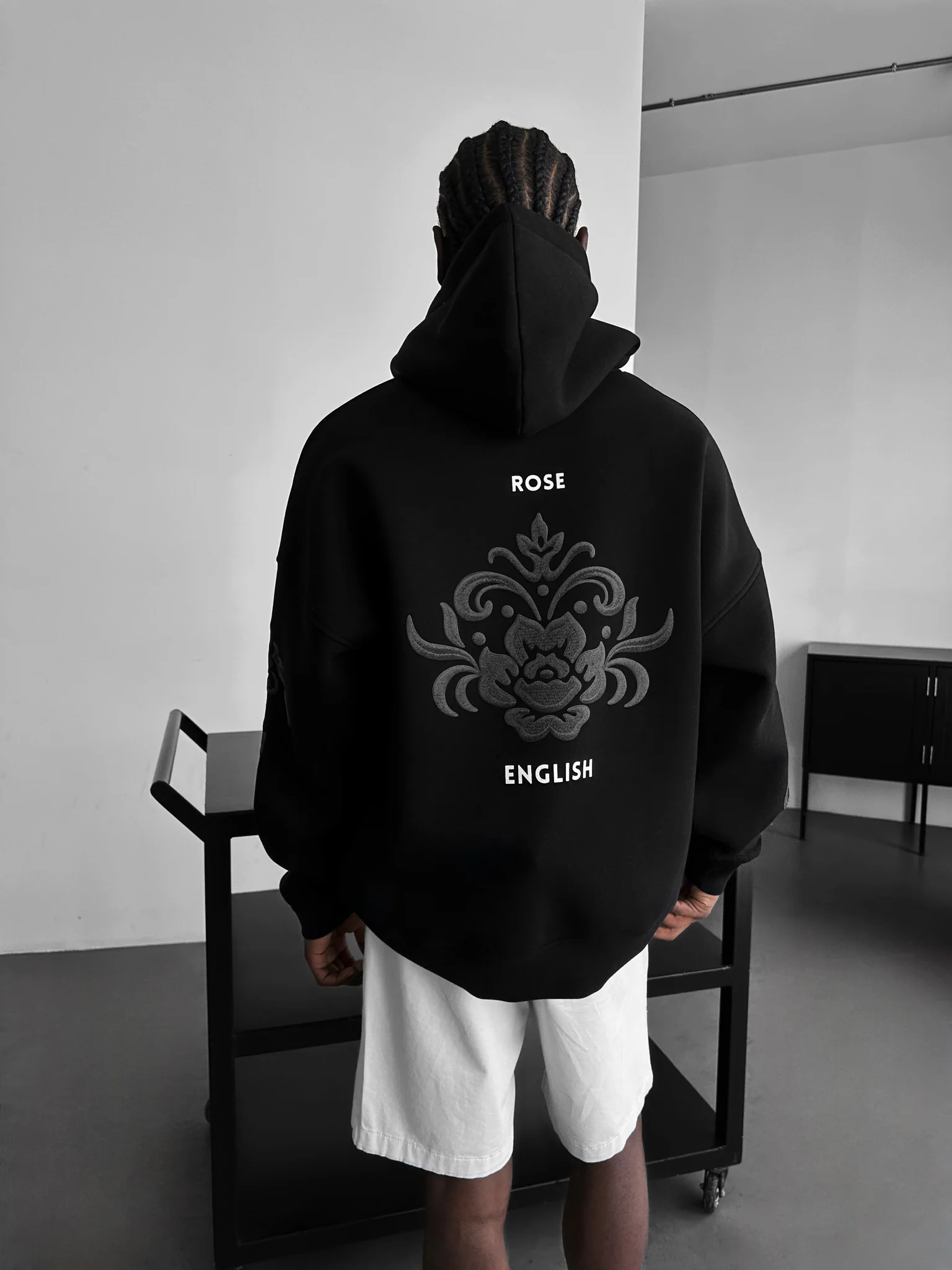 Oversize Damask Hoodie - Black - Image 3