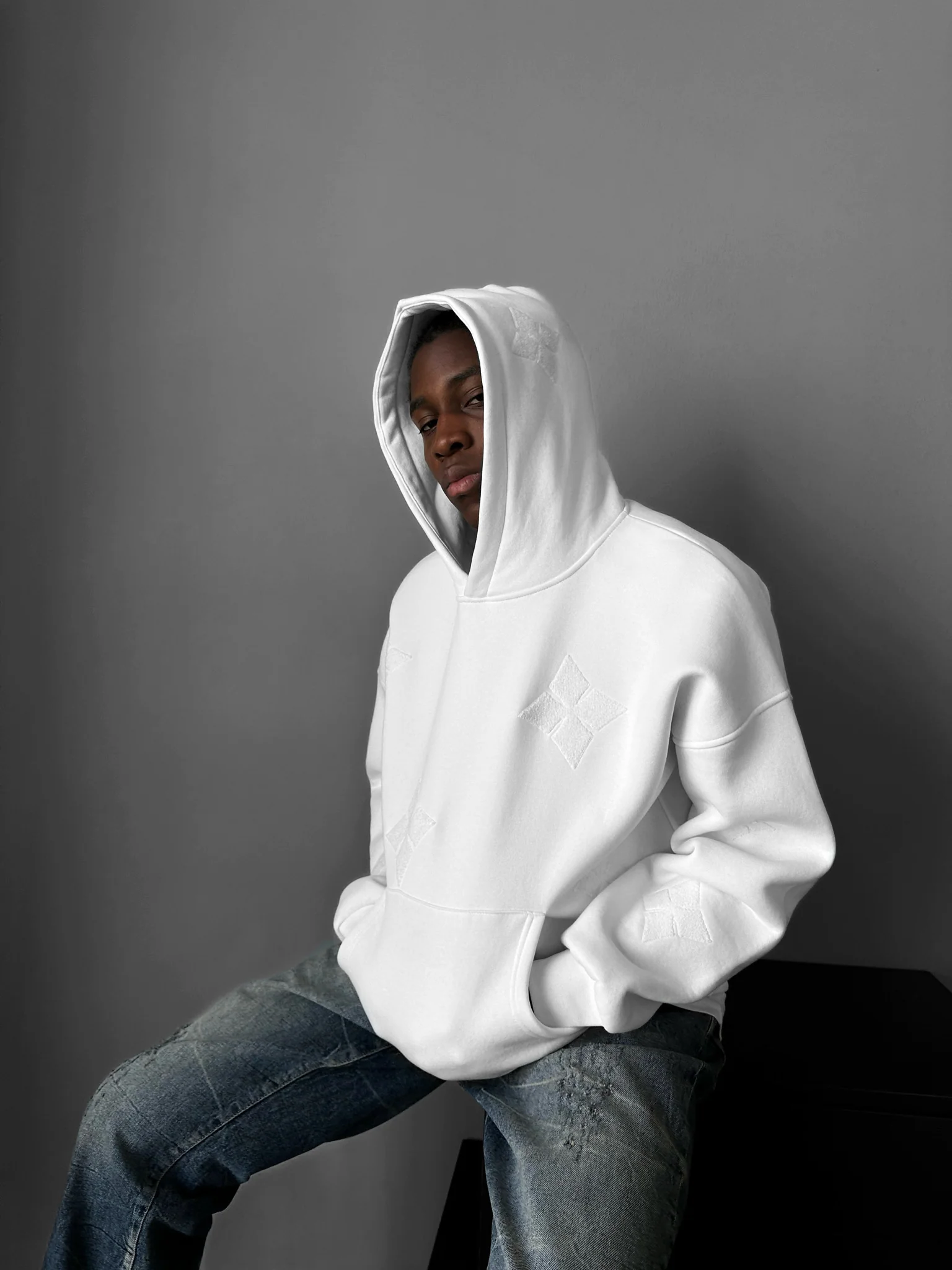 Oversize Detailed Hoodie - Ecru - Image 3