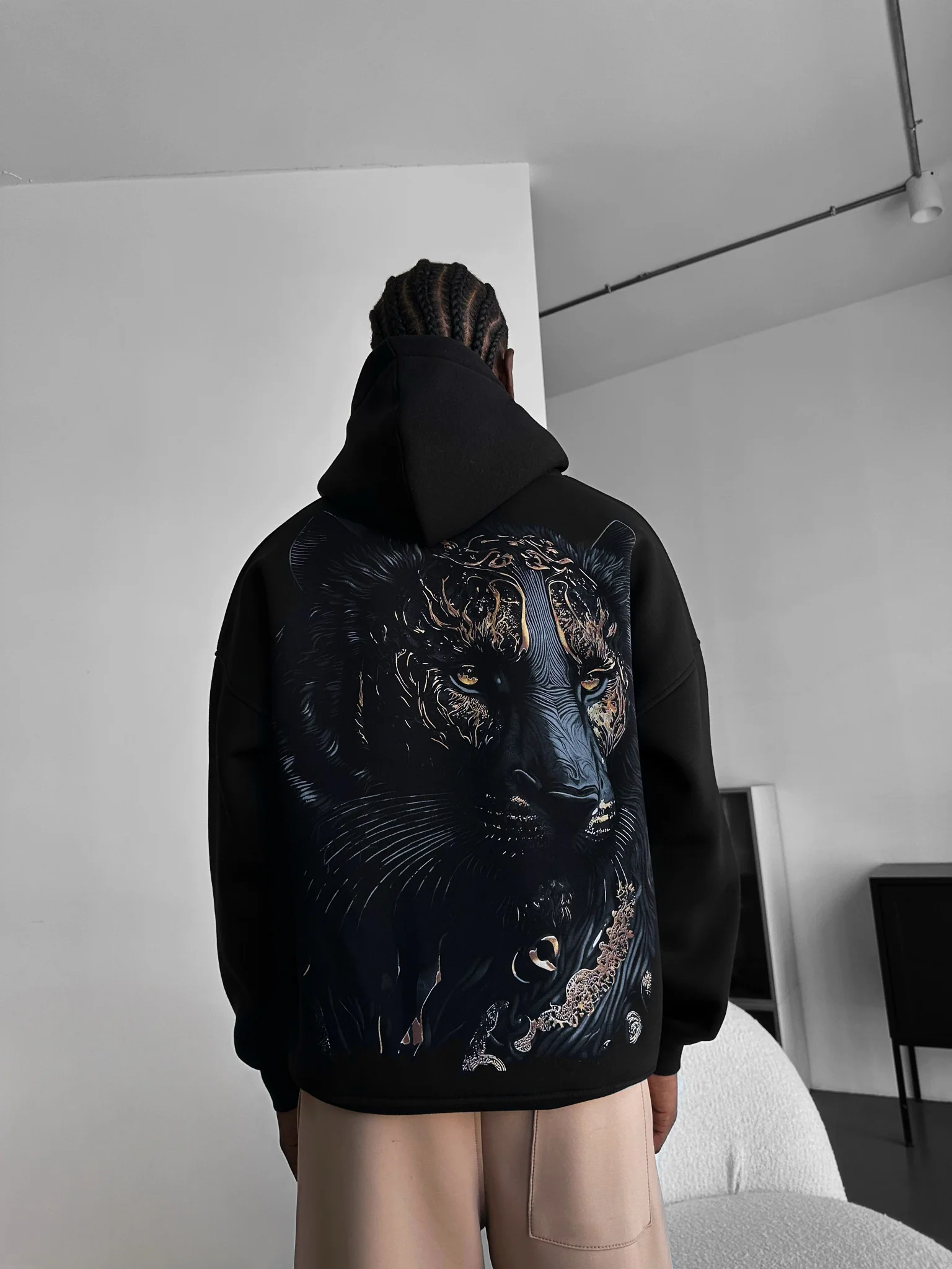 Oversize Detailed Lion Hoodie - Black - Image 2