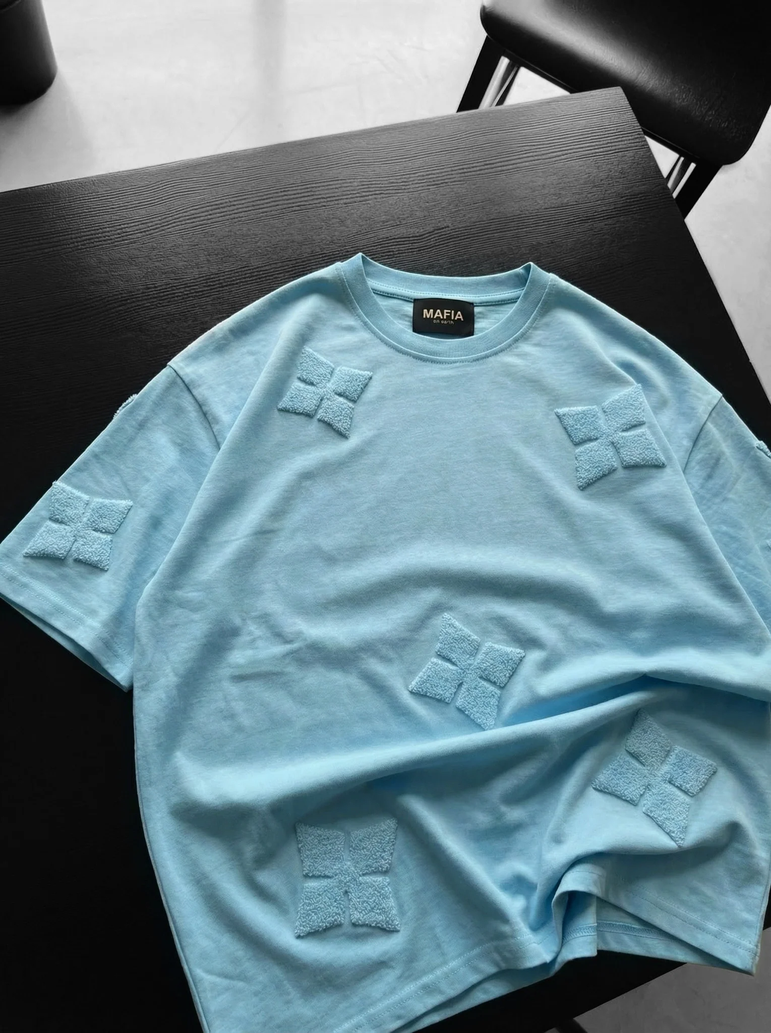 Oversize Detailed T-Shirt - Babyblue