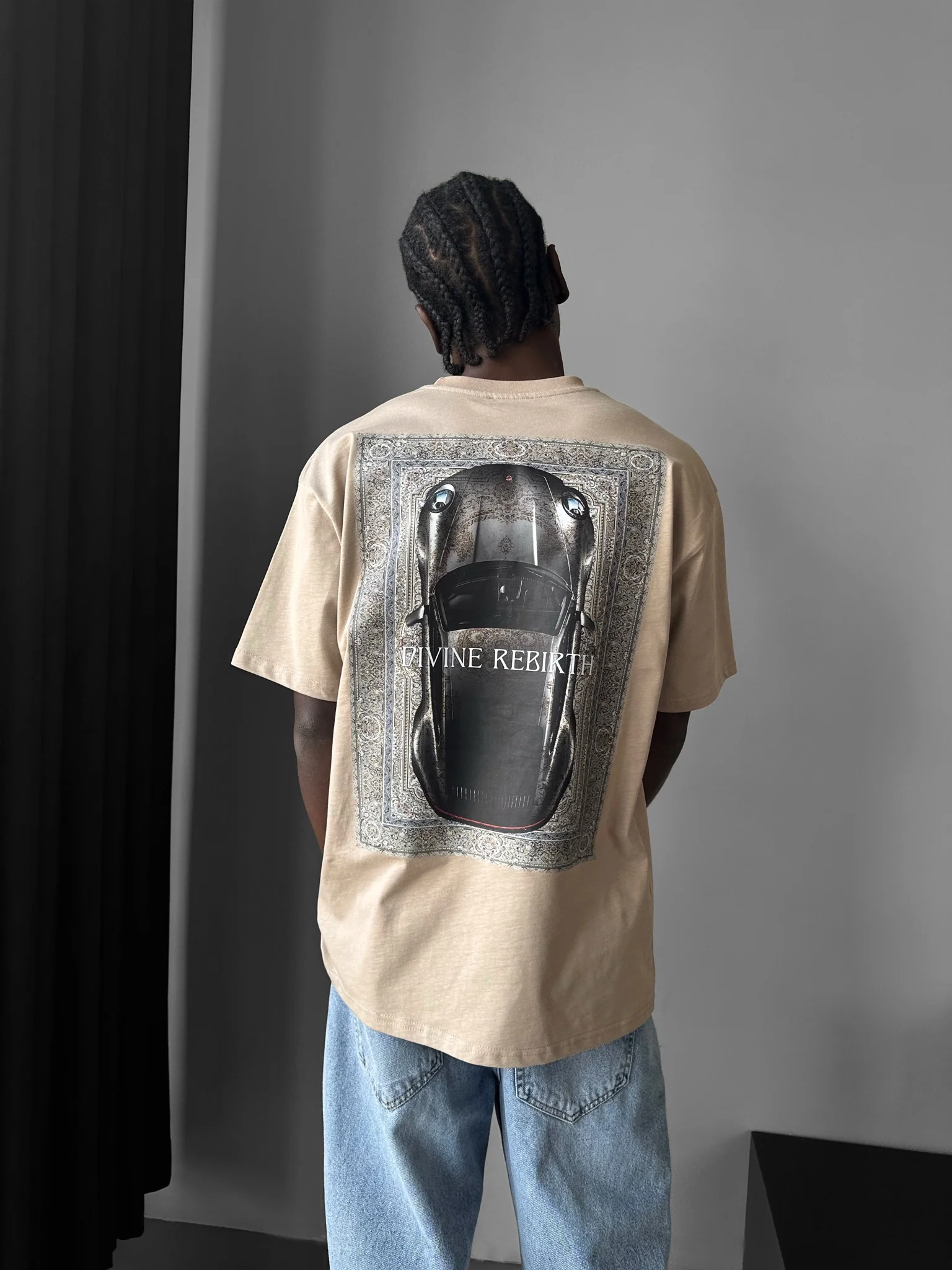 Oversize 'Divine Rebirth' T-Shirt - Beige - Image 2