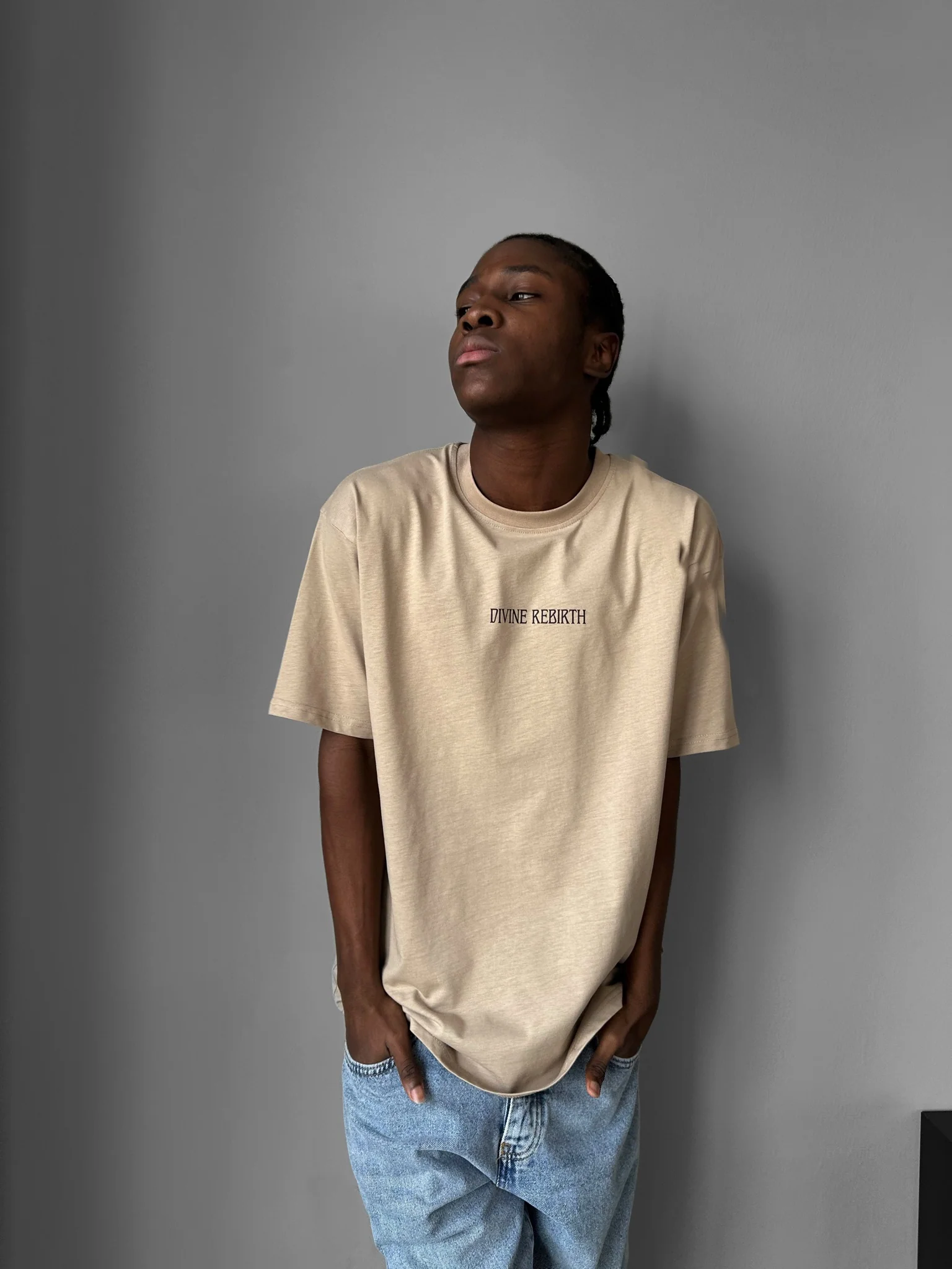 Oversize 'Divine Rebirth' T-Shirt - Beige - Image 3