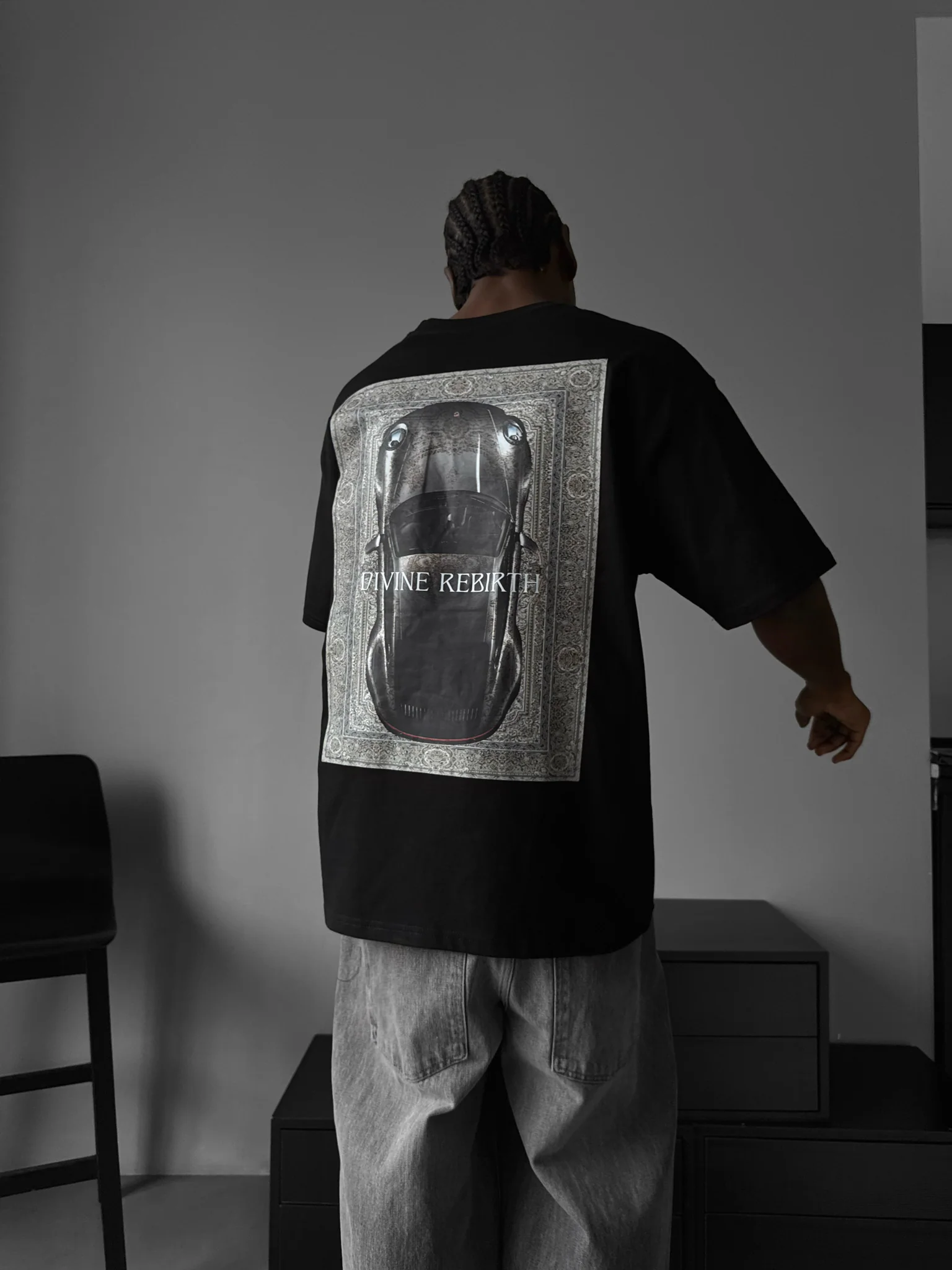 Oversize 'Divine Rebirth' T-Shirt - Black - Image 2