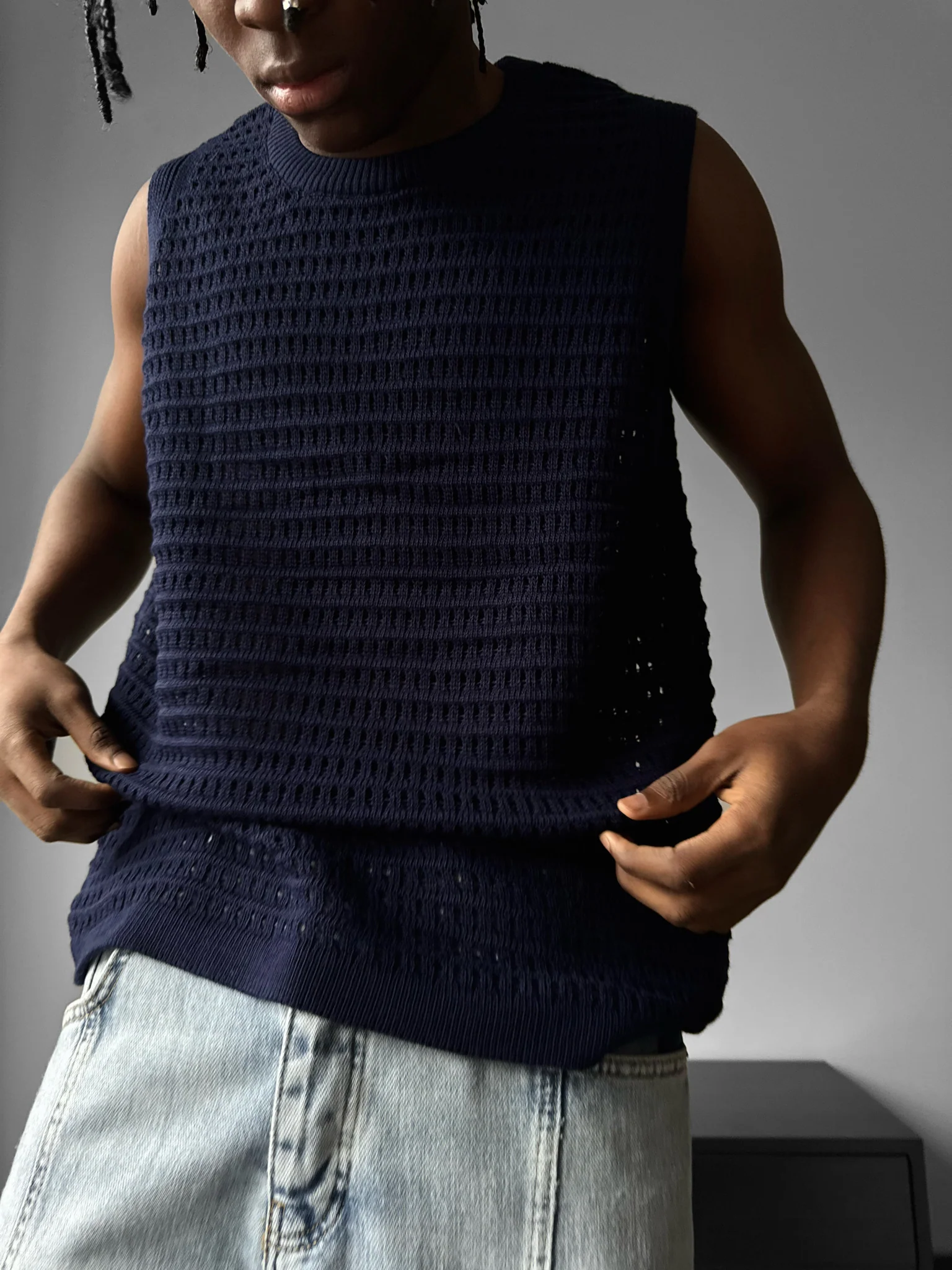 Oversize Grid Tanktop - Dark Blue - Image 3