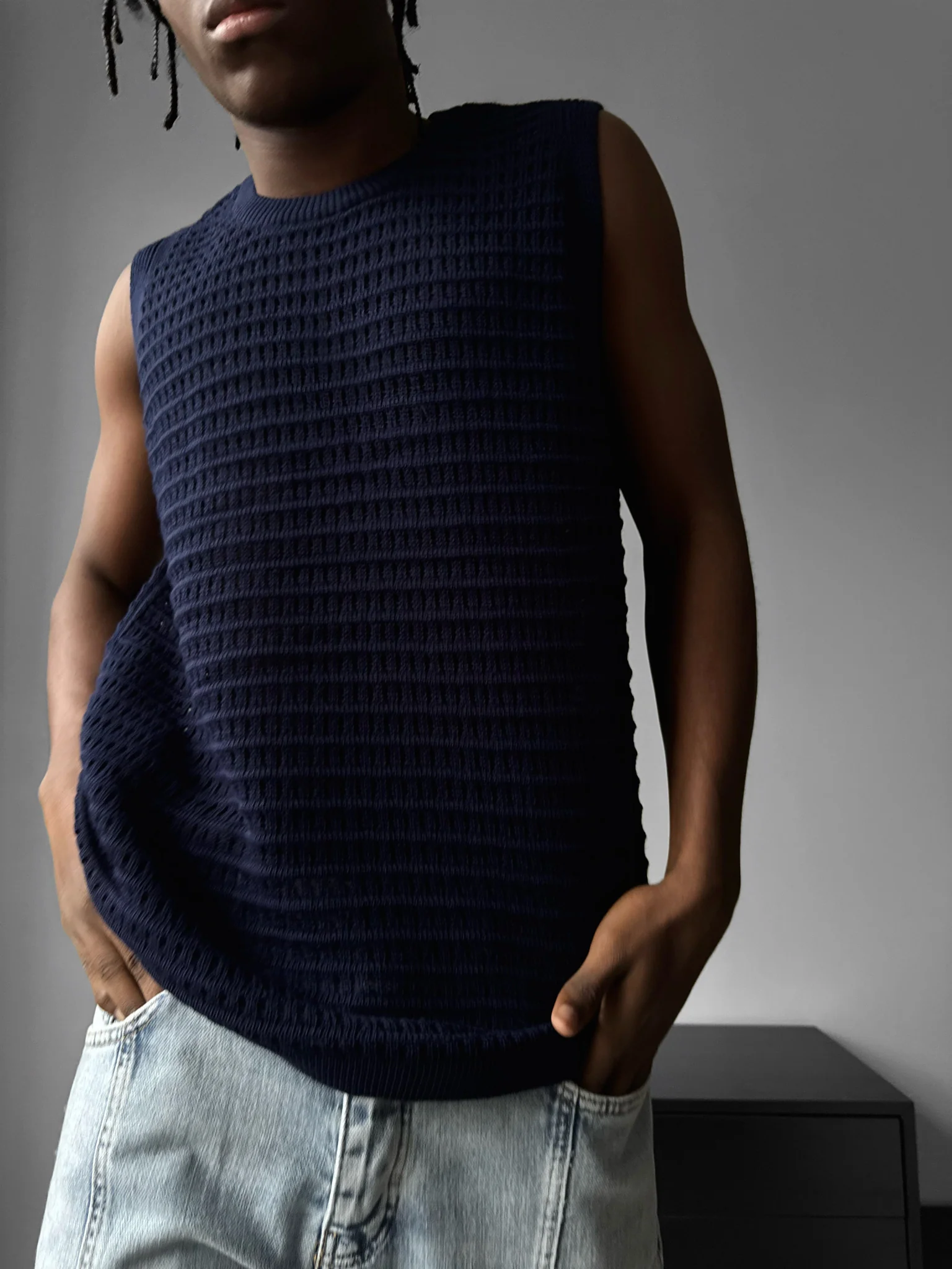 Oversize Grid Tanktop - Dark Blue - Image 4