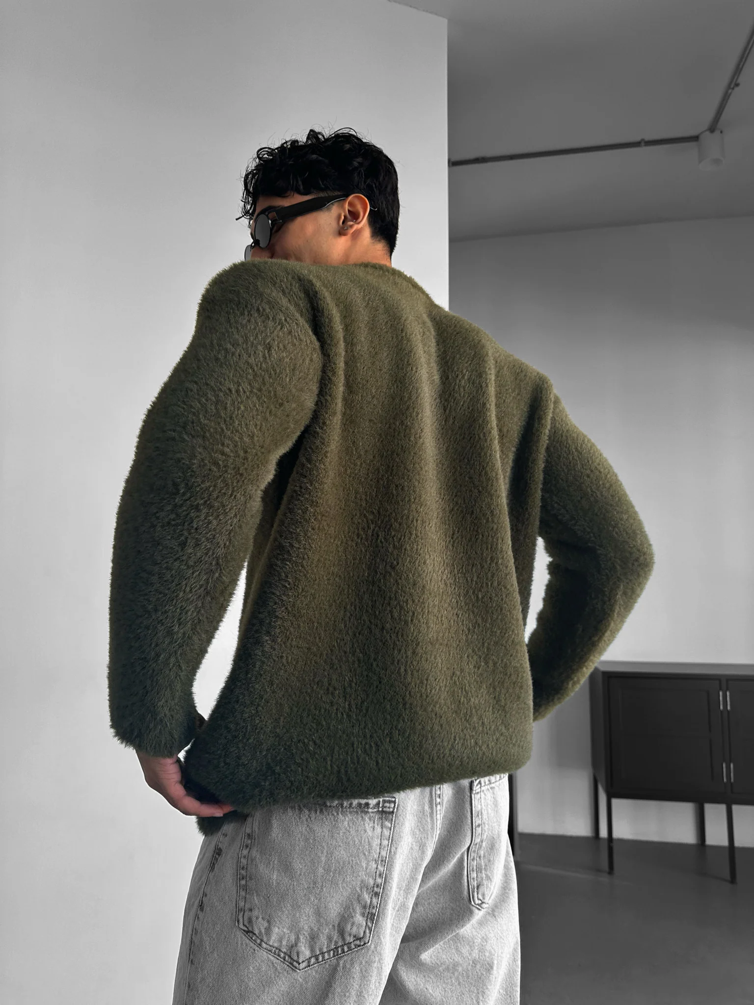 Oversize Hairy Rope Sweater - Khaki - Image 3