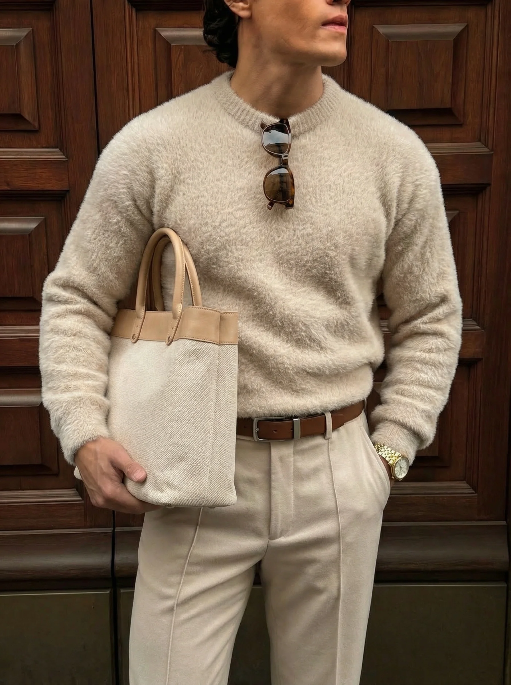 Oversize Hairy Rope Sweater - Wheat Beige