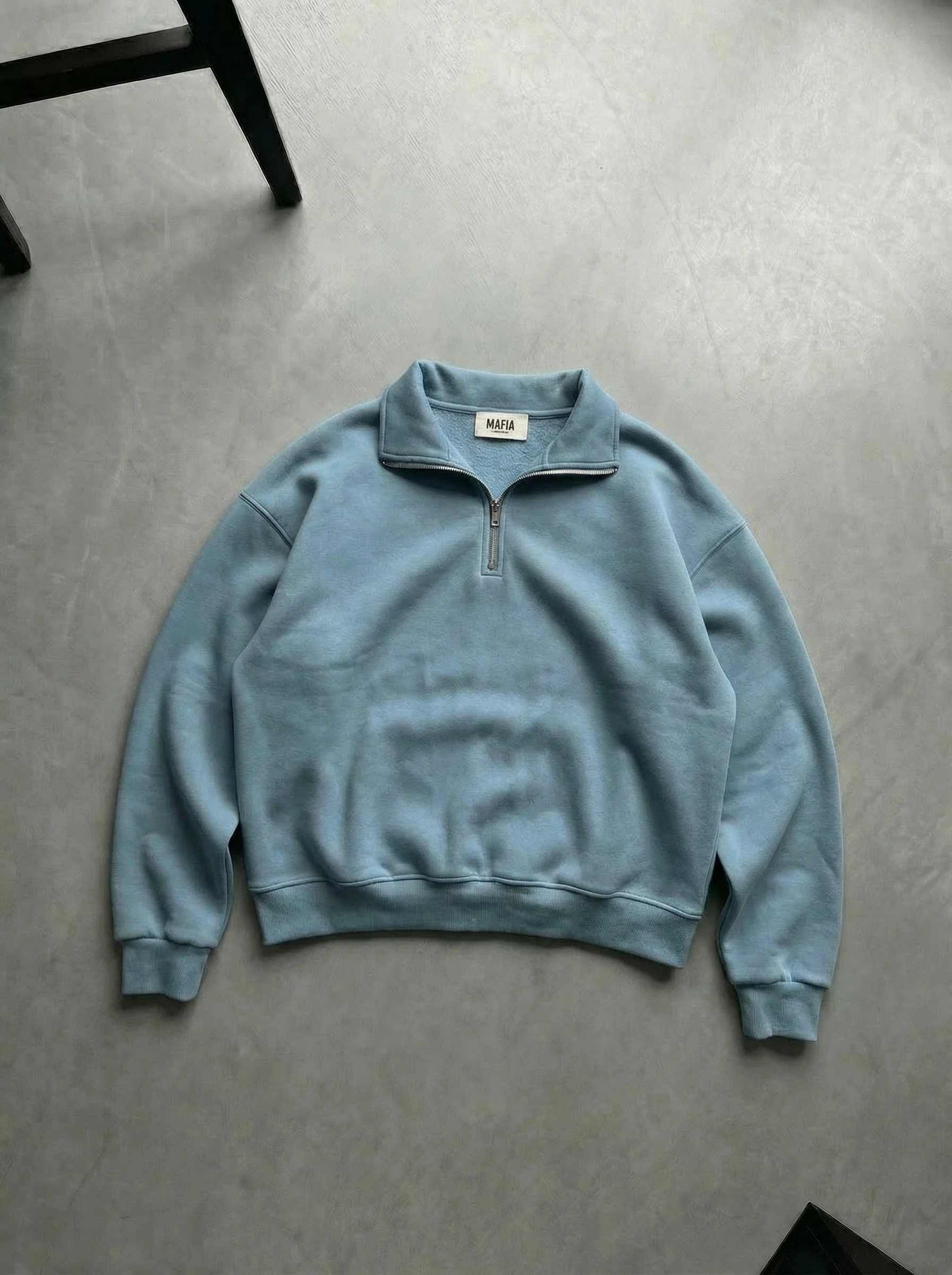 Oversize Half-Zip Polo Sweatshirt - Faded Denim