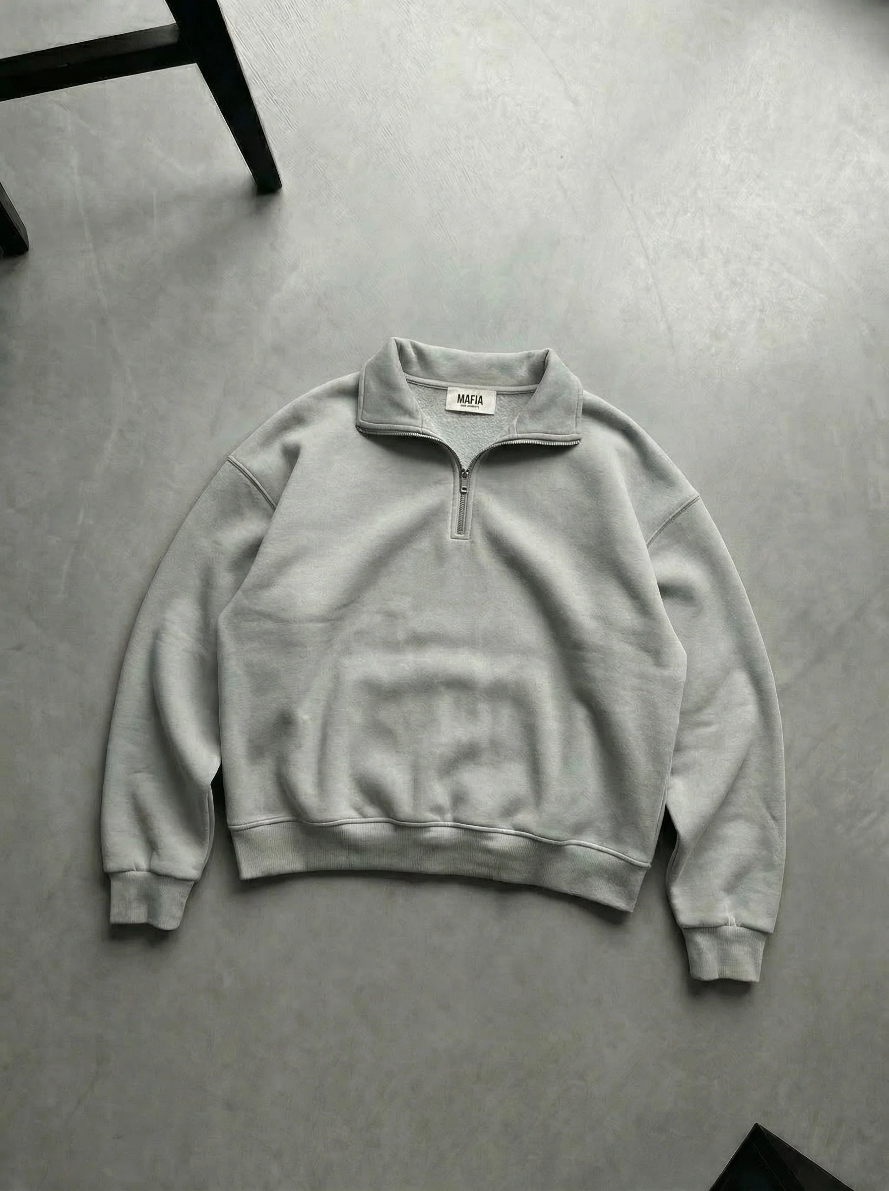 Oversize Half-Zip Polo Sweatshirt - Grey