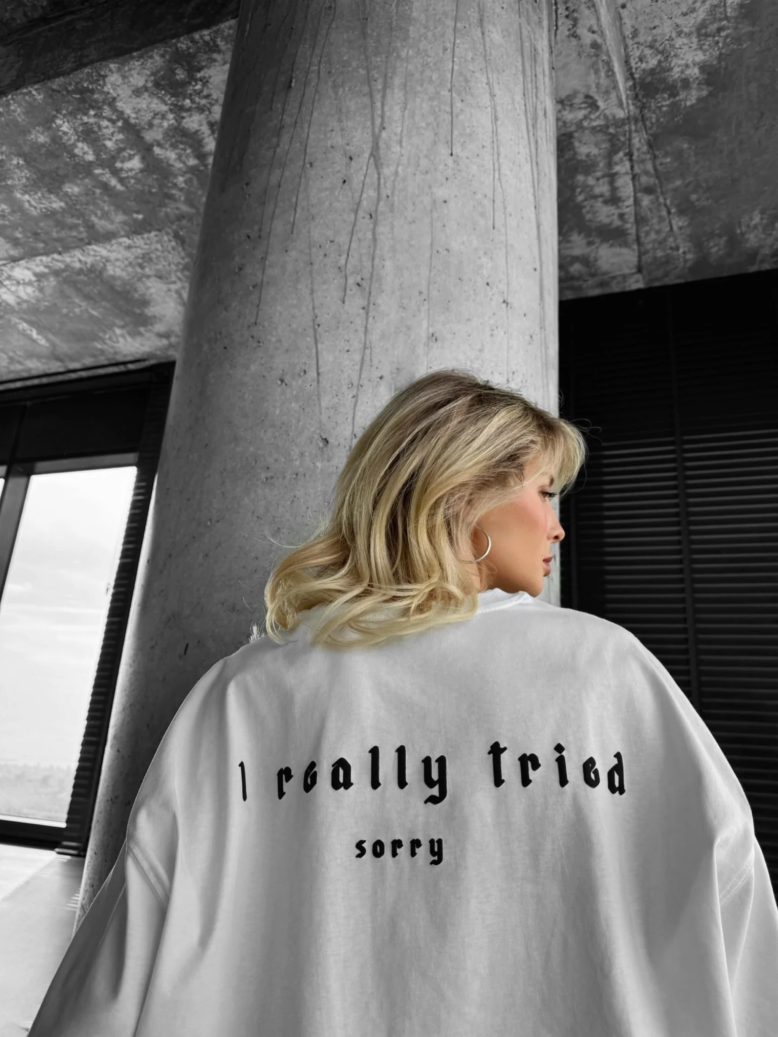 Oversize 'I Really Tried' T-shirt - Ecru - Image 2