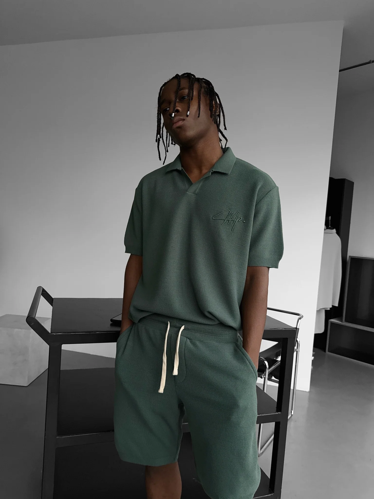 Oversize Initial Knit Polo T-Shirt - Petrol - Image 2