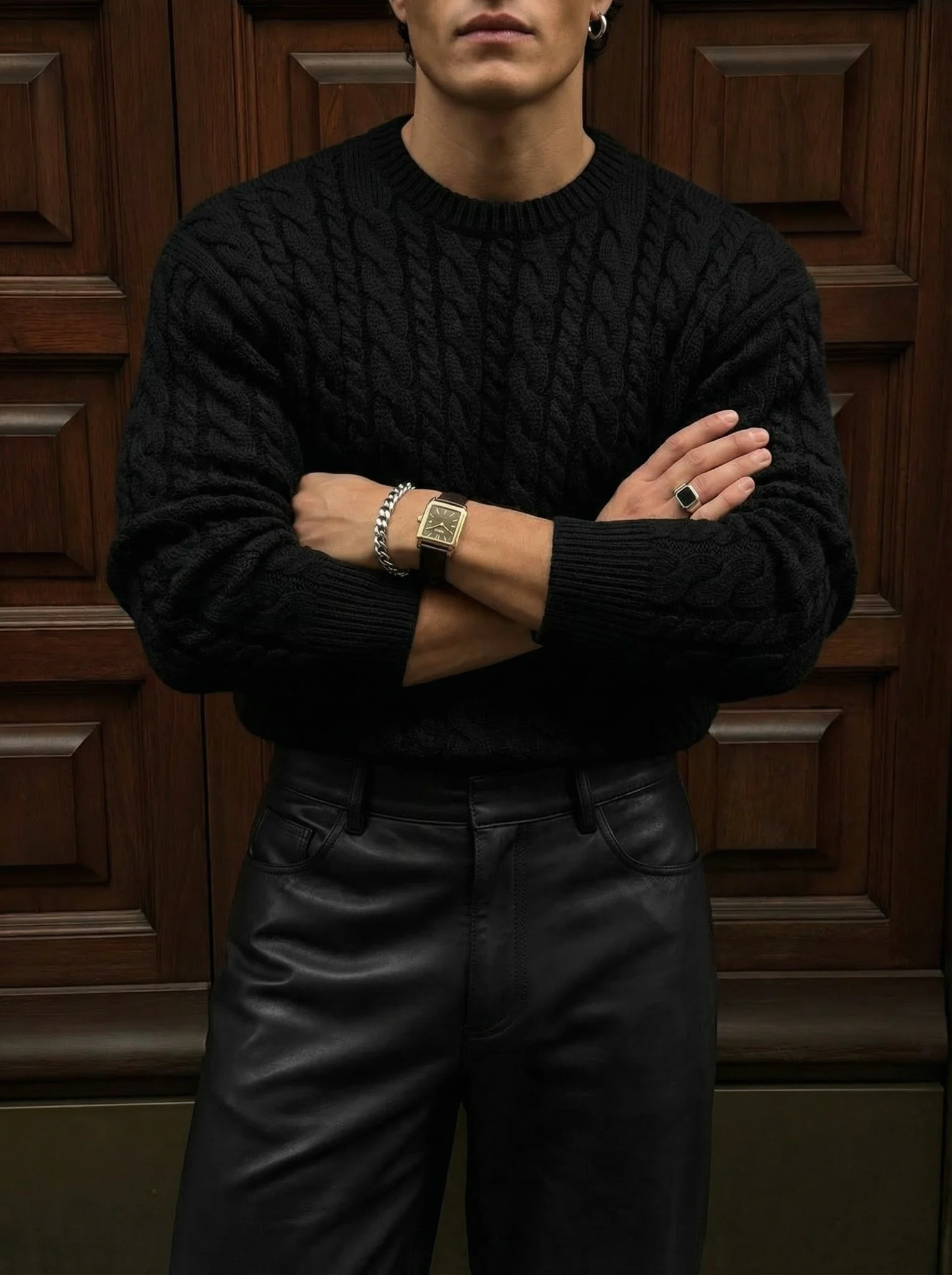 Oversize Knit Braid Sweater - Black - Image 2