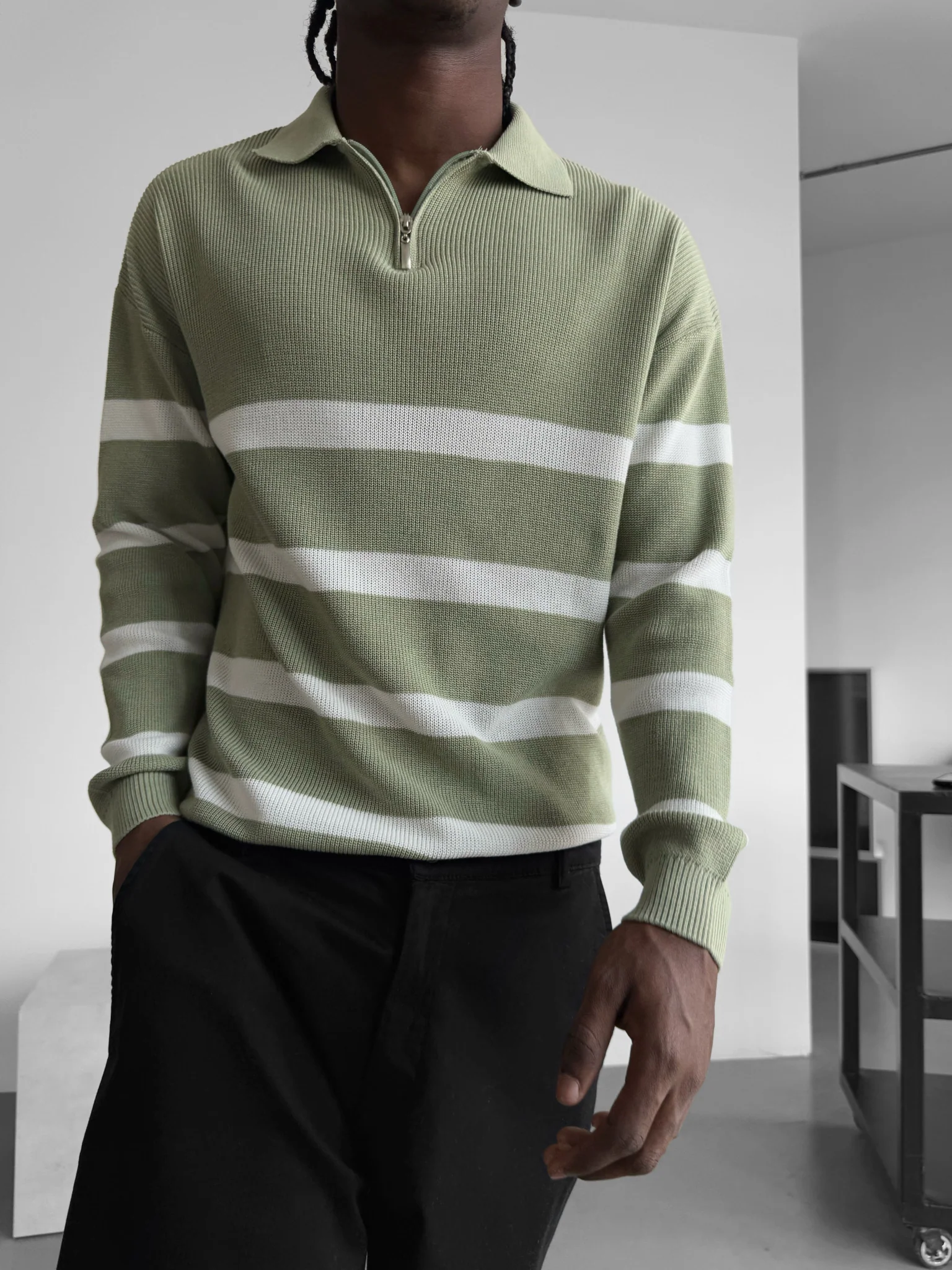 Oversize Knit Crop Polo Sweater - Mint