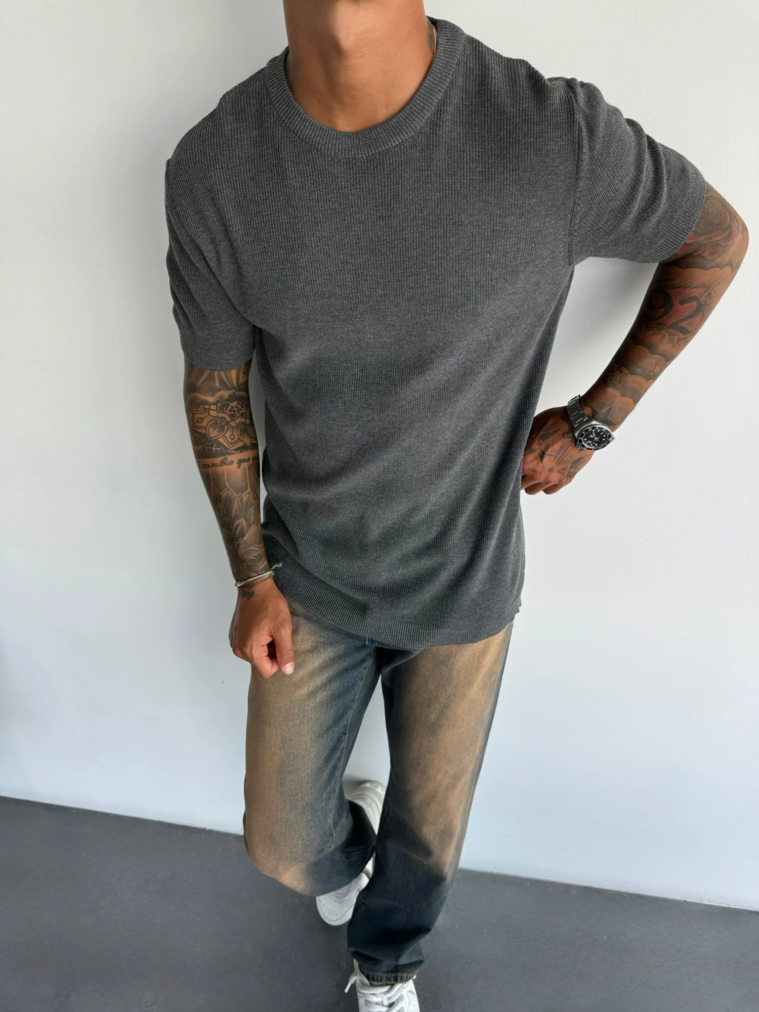 Oversize Knit T-Shirt - Anthracite - Image 5
