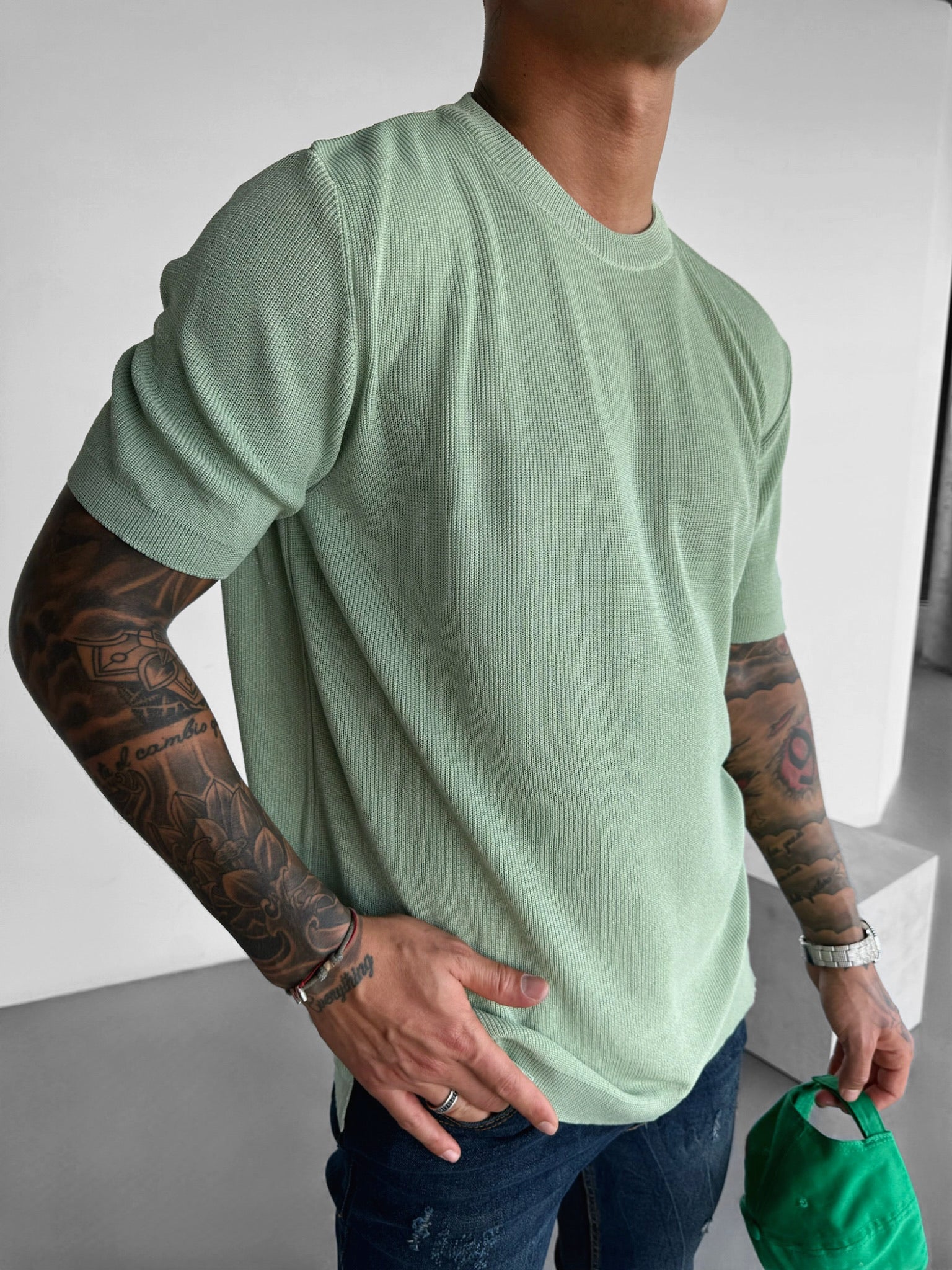 Oversize Knit T-Shirt - Green - Image 3