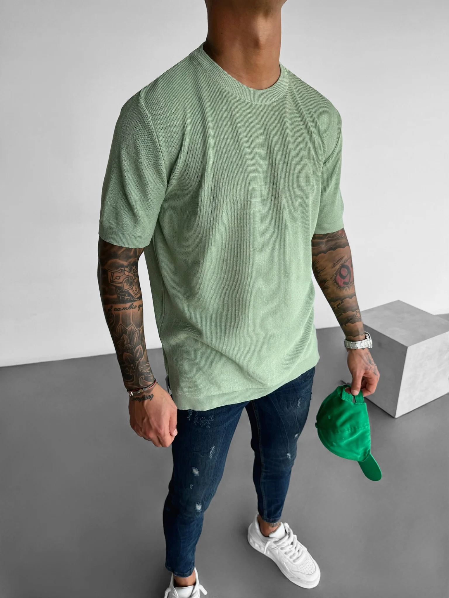Oversize Knit T-Shirt - Green - Image 4