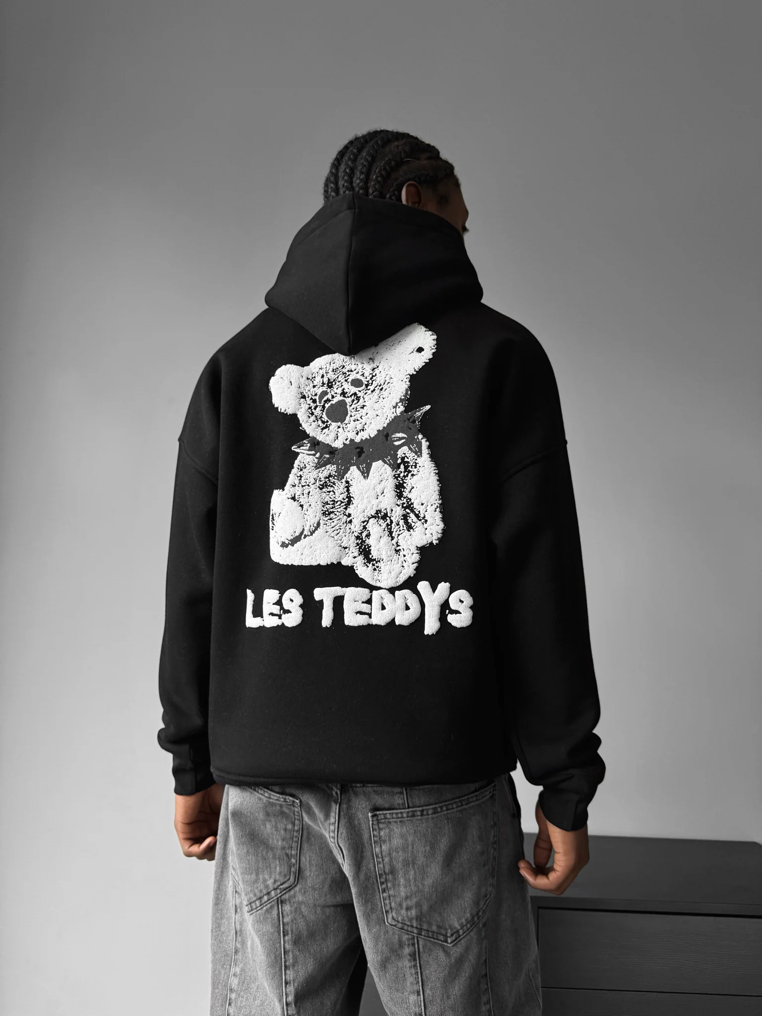 Oversize 'Les Teddys' Hoodie - Black - Image 3