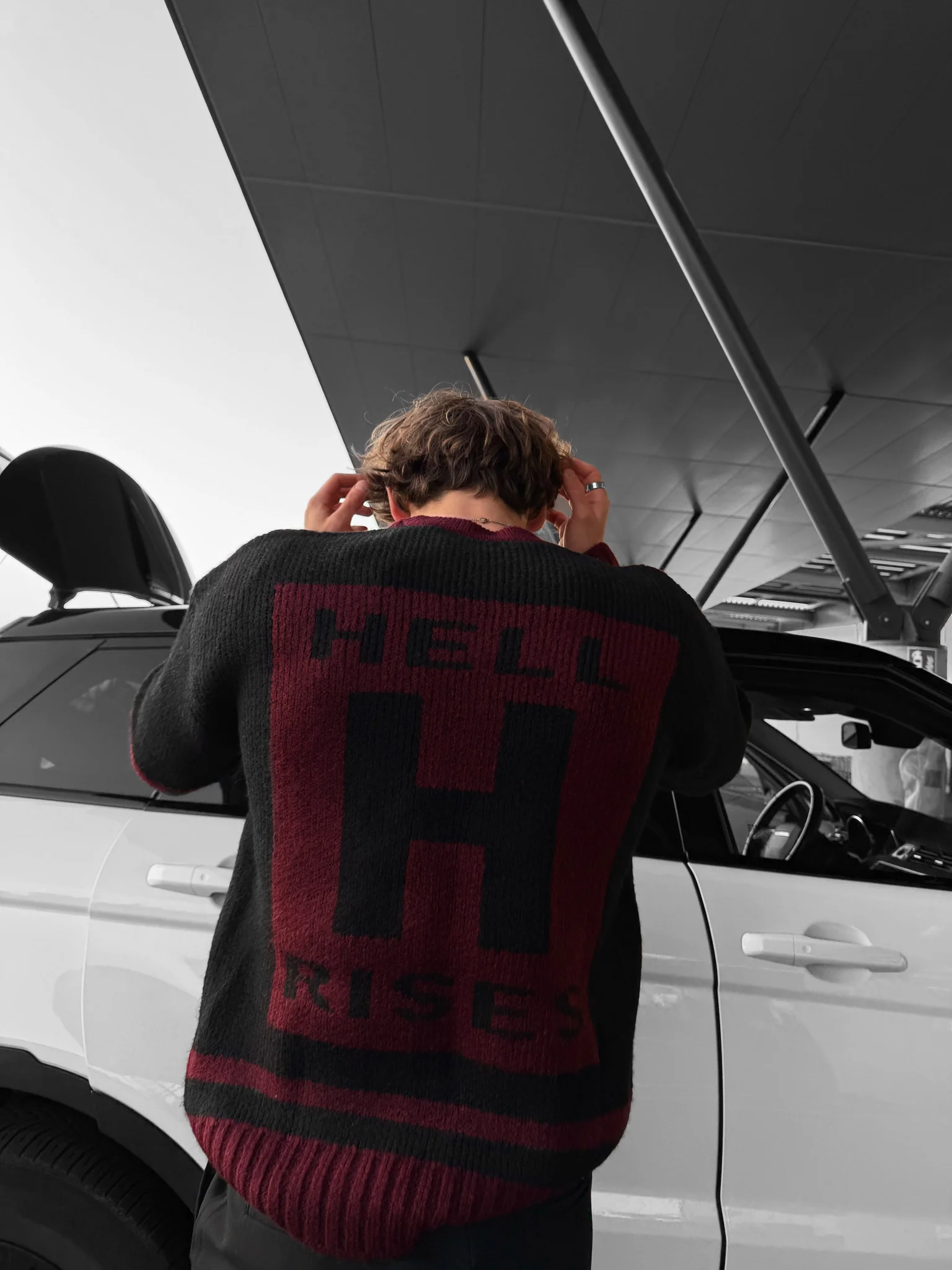 Oversize Knit Letter Sweater - Bordeaux - Image 3