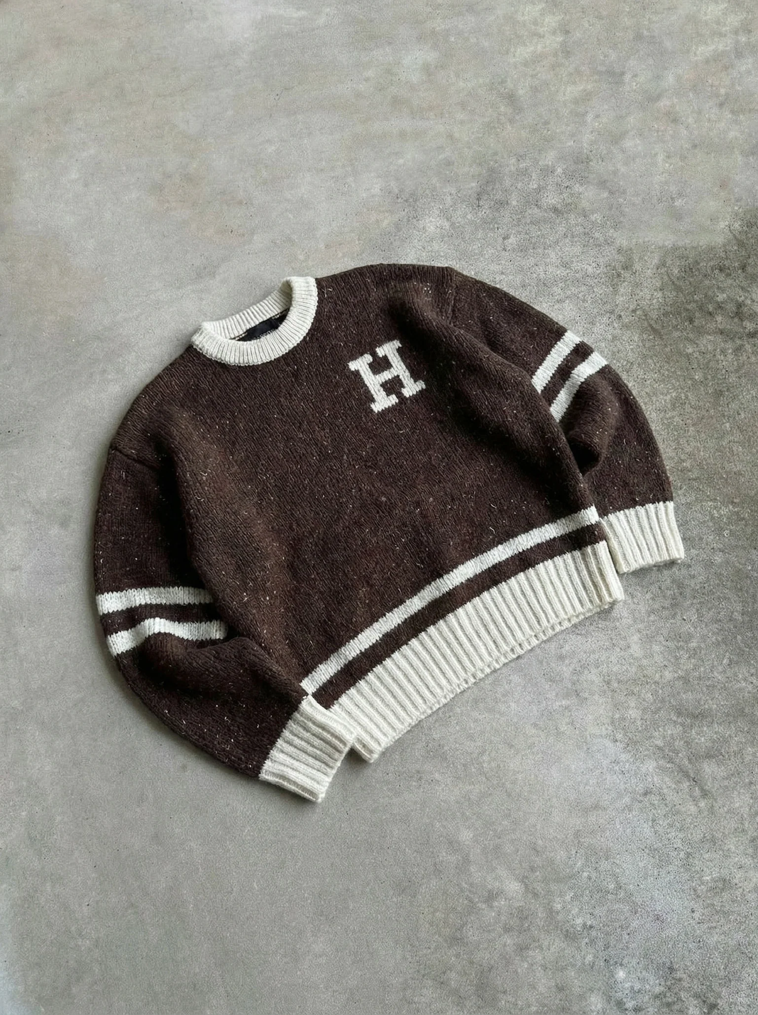 Oversize Knit Letter Sweater - Brown
