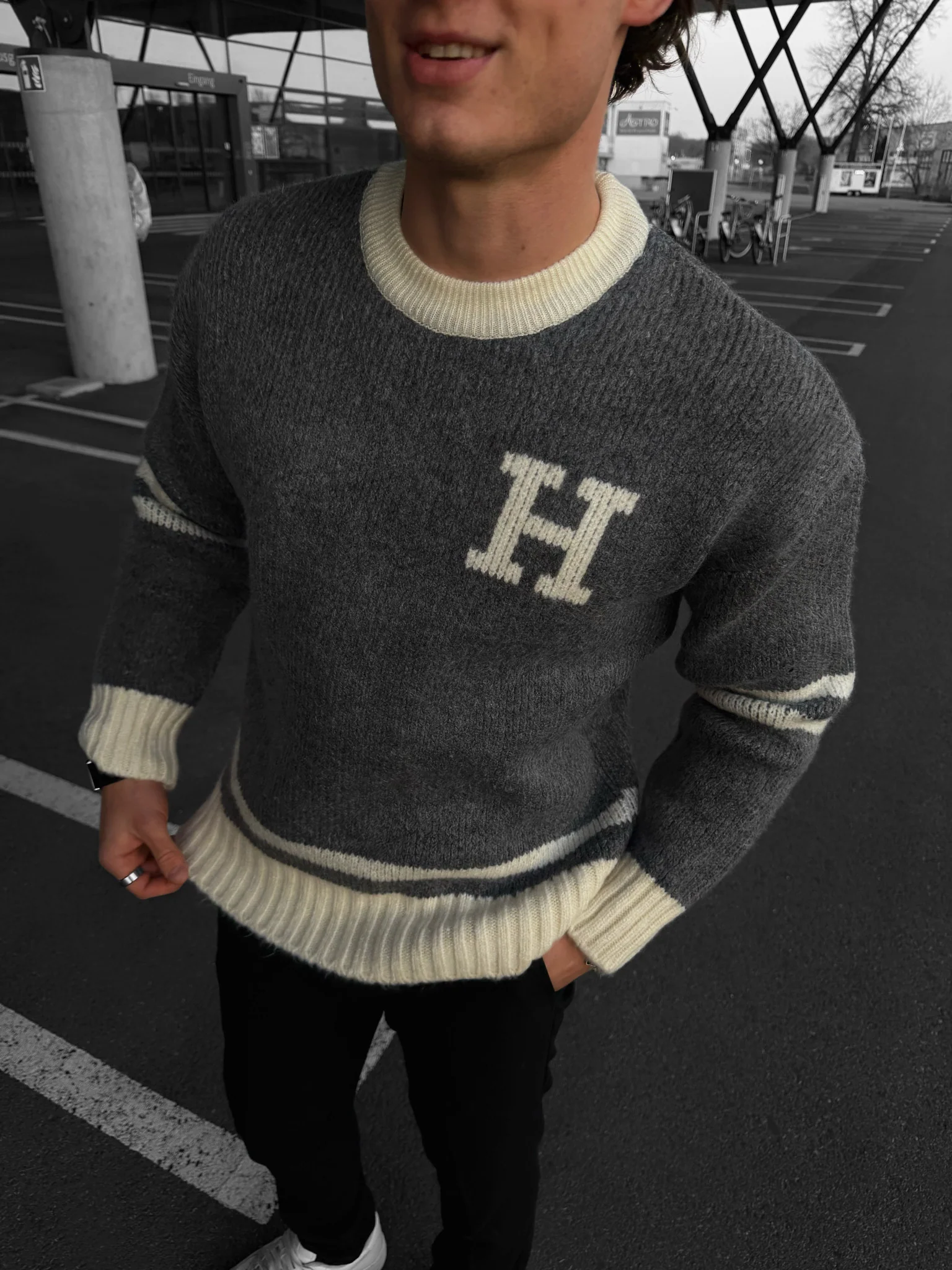 Oversize Knit Letter Sweater - Ecru - Image 2