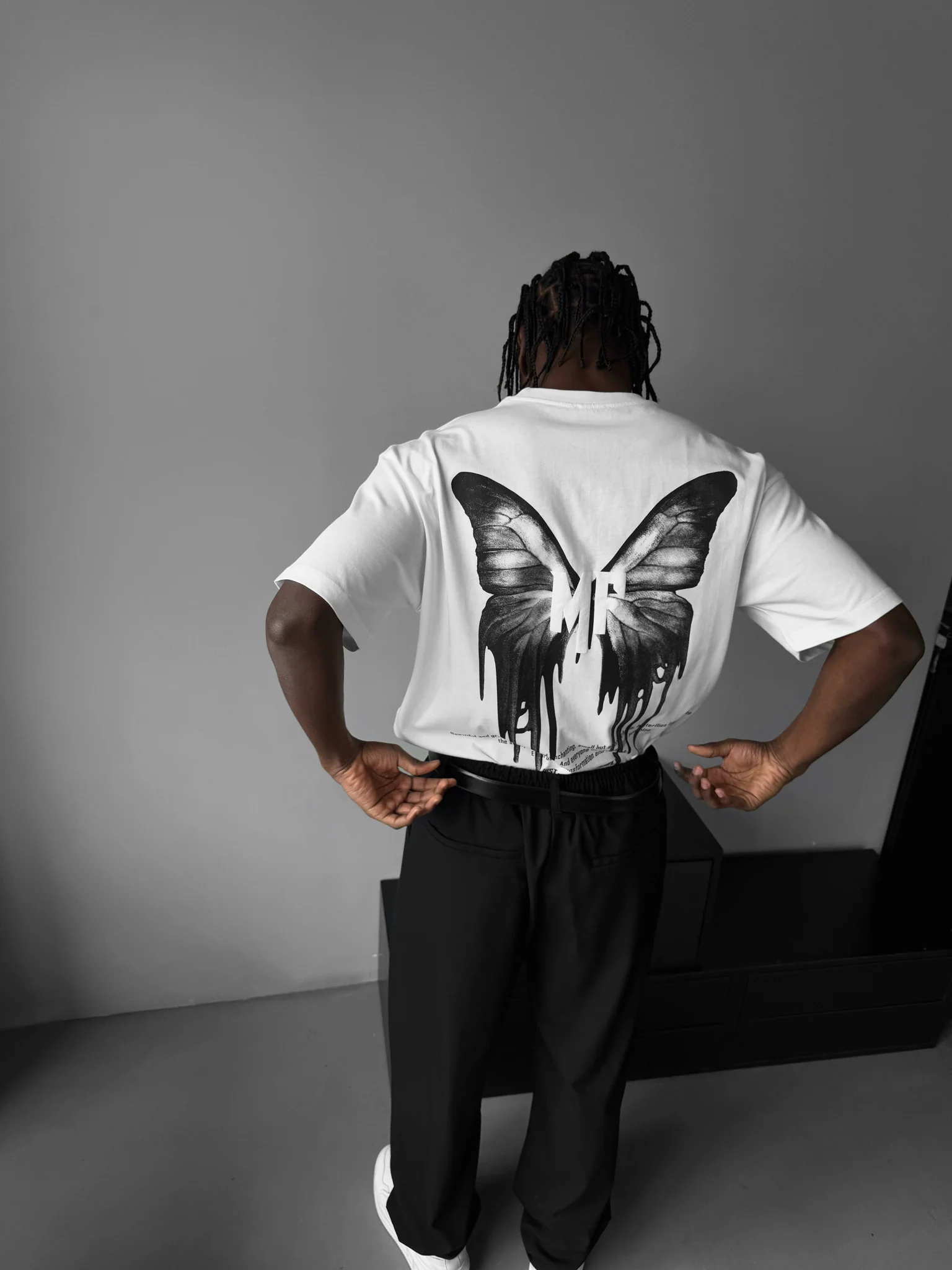 Oversize 'Like a Butterfly' T-Shirt - Ecru and Anthracite - Image 3