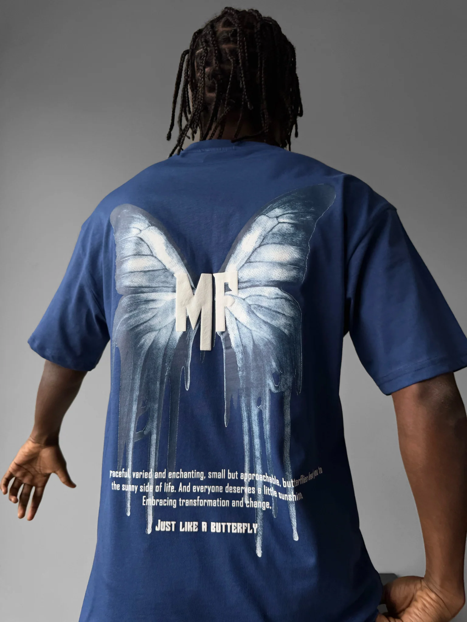 Oversize 'Like a Butterfly' T-Shirt - Navy Peony - Image 4