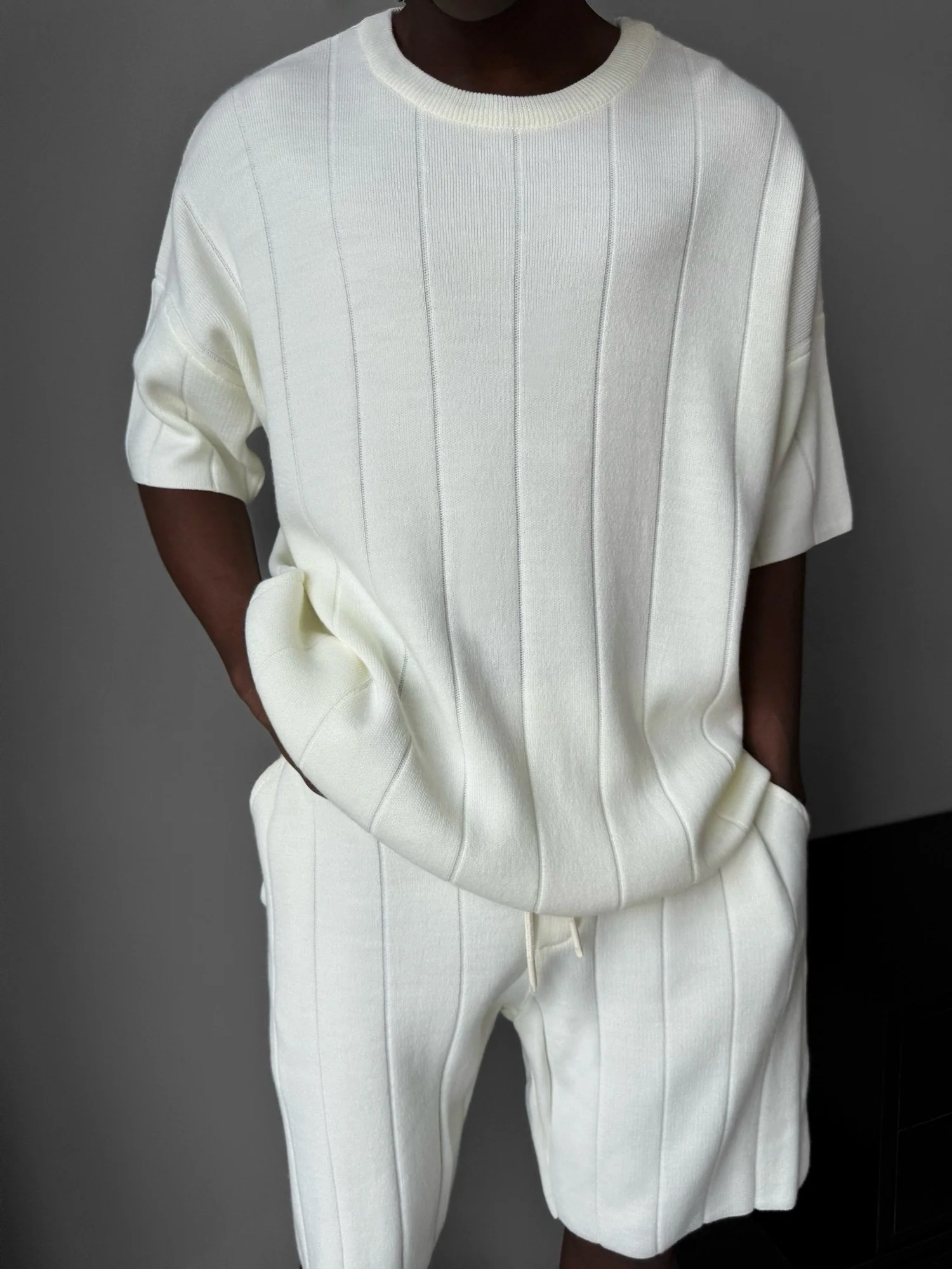 Oversize Line Knit T-Shirt - Ecru