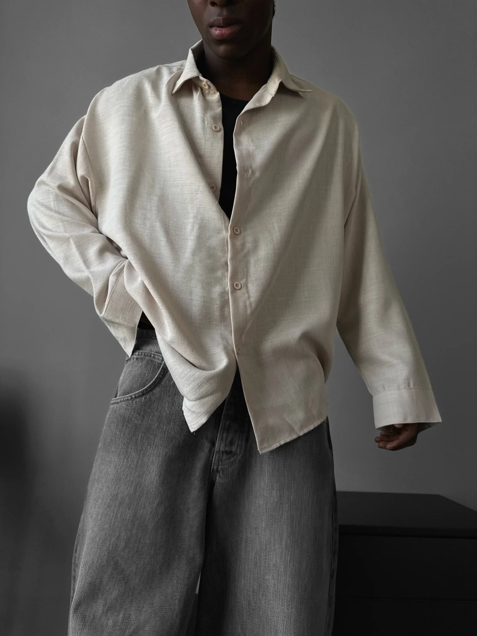 Oversize Linen Look Shirt - Beige