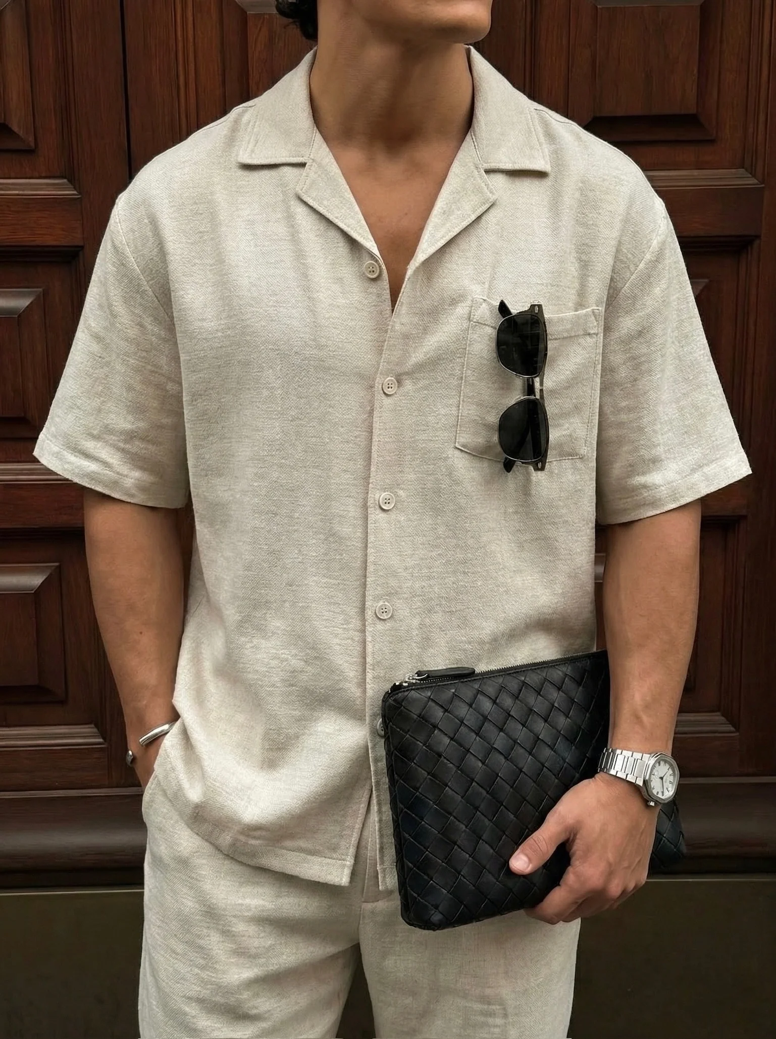 Oversize Linen Look Shirt - Beige