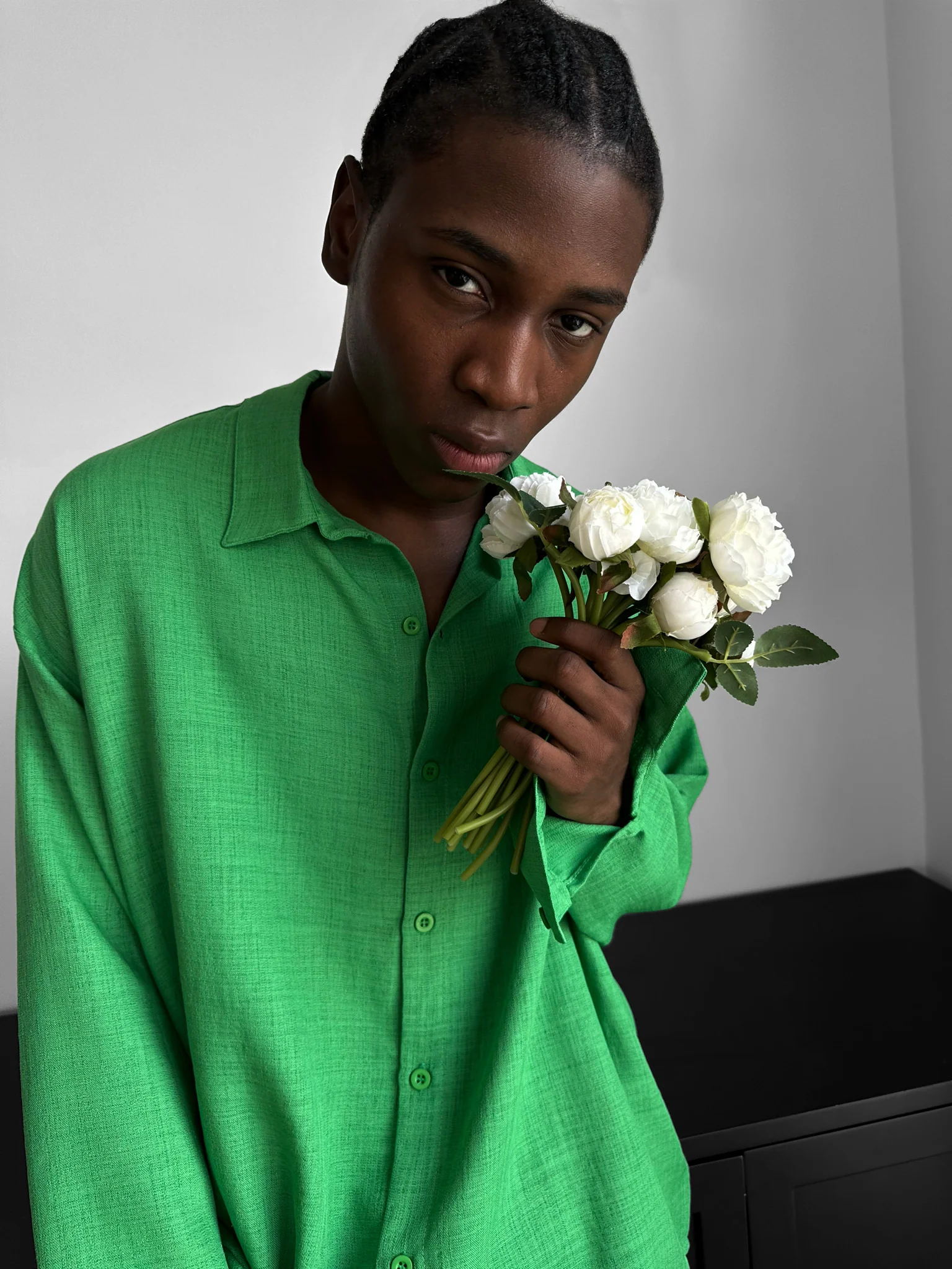 Oversize Linen Look Shirt - Green