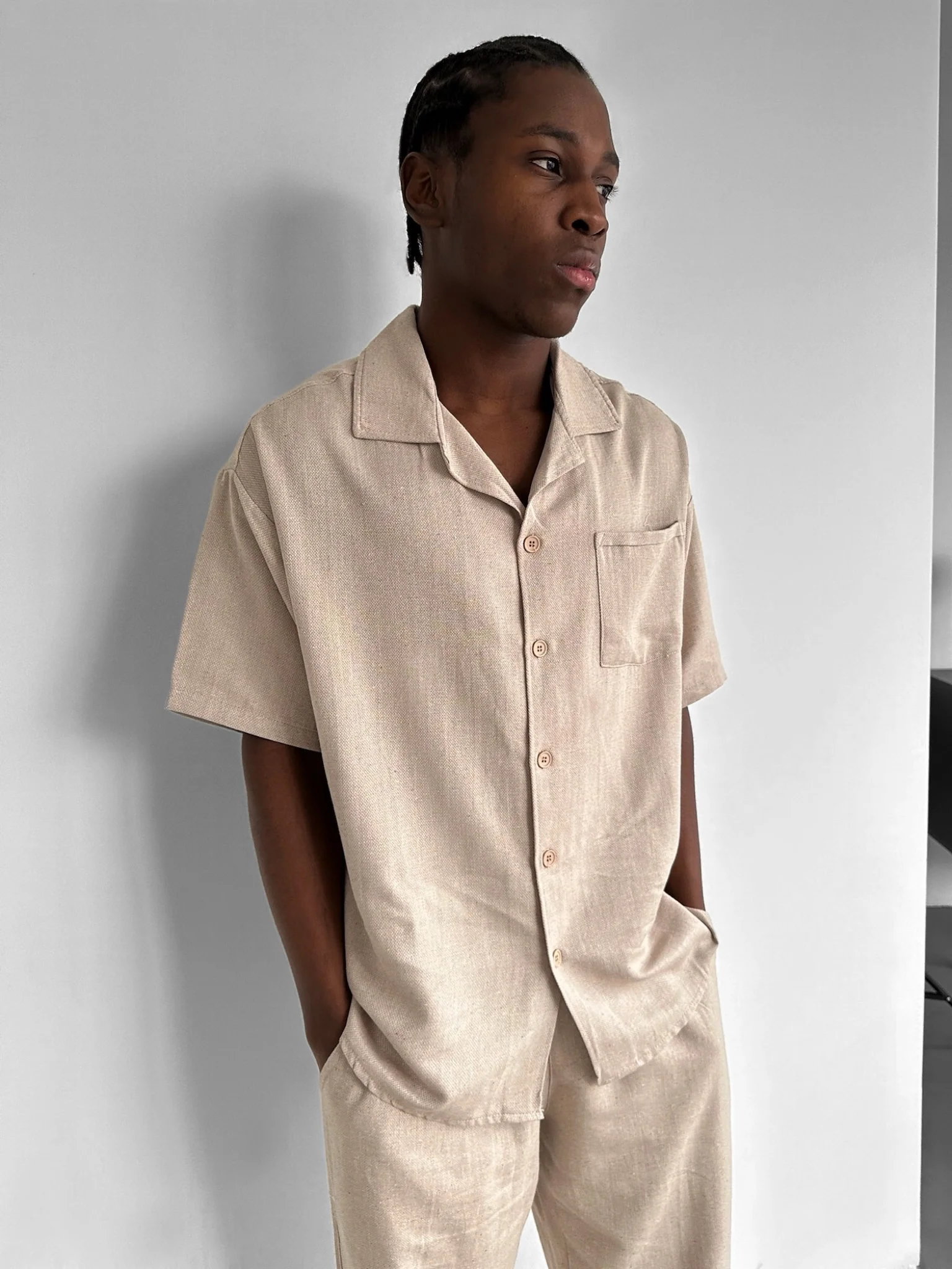 Oversize Linen Look Shirt - Stone