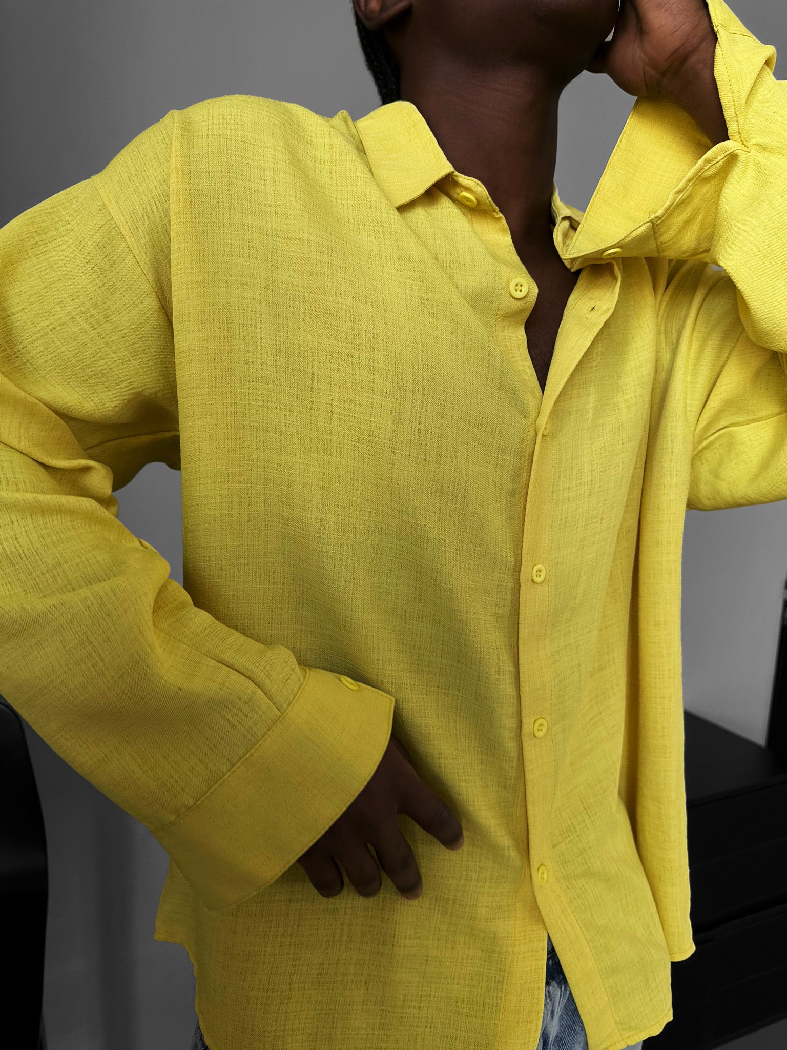 Oversize Linen Look Shirt - Yellow
