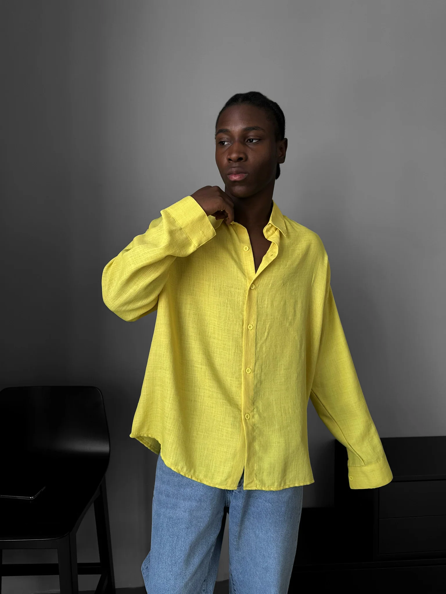 Oversize Linen Look Shirt - Yellow - Image 3