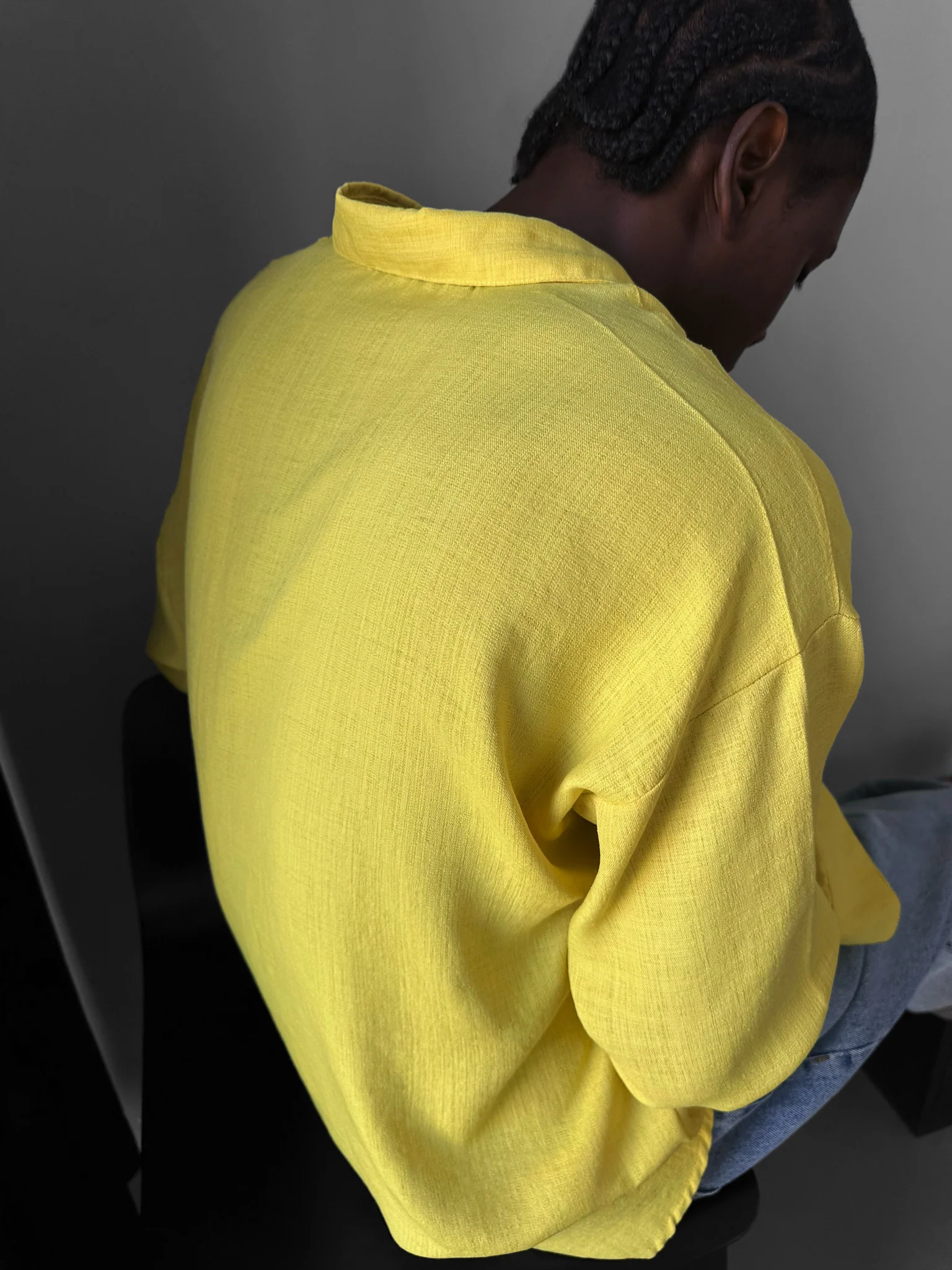 Oversize Linen Look Shirt - Yellow - Image 4
